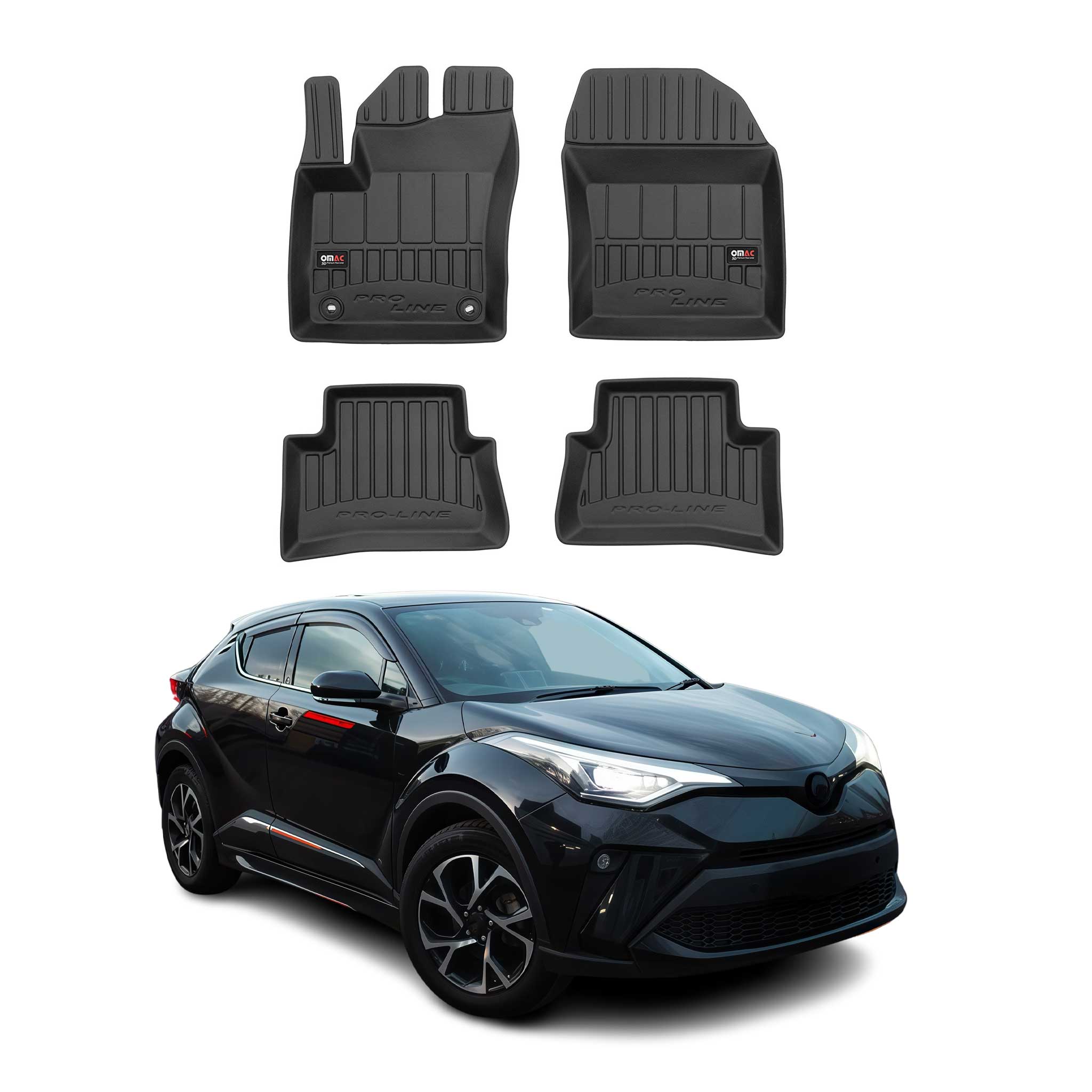 OMAC Tapis de sol en caoutchouc pour Toyota C-HR 2016-2024 Noir Premium