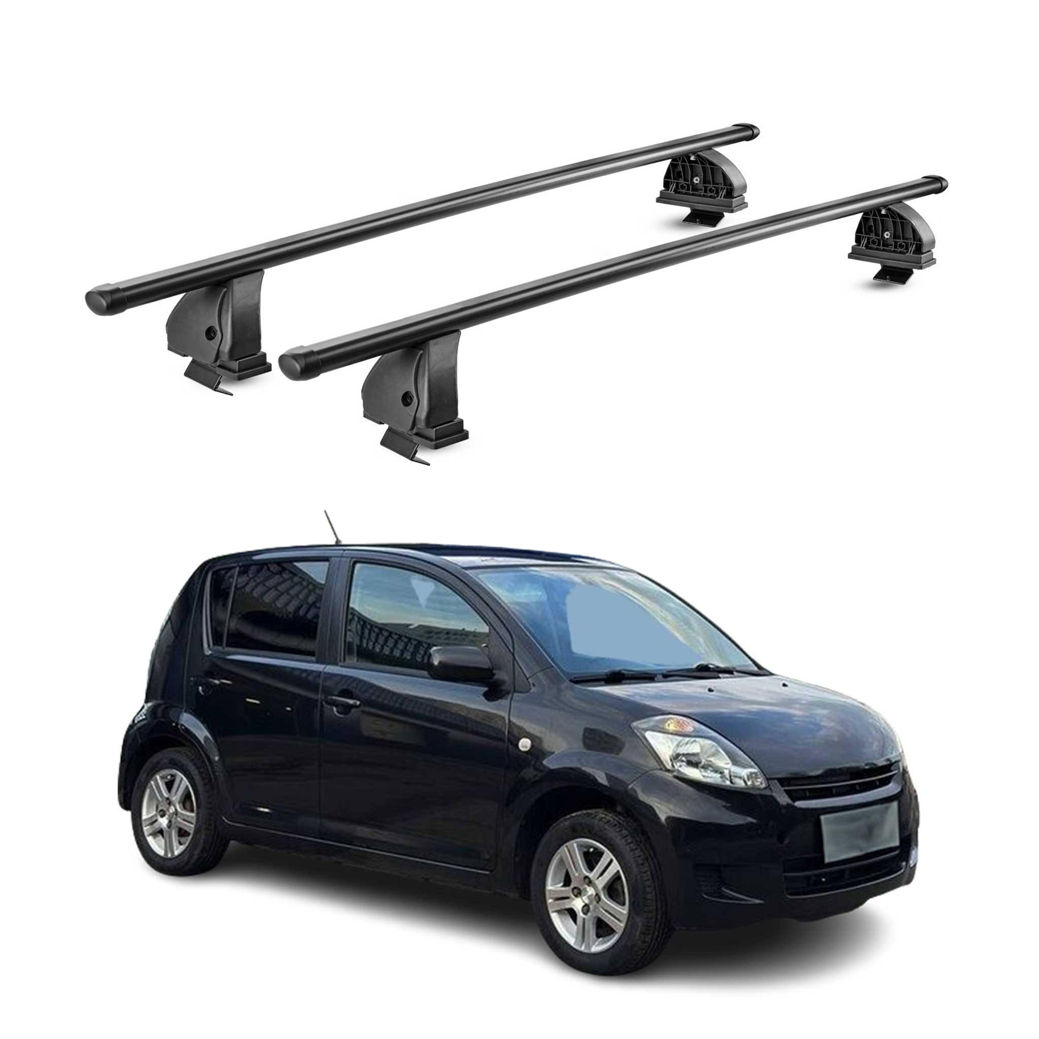 Barres de toit transversales acier pour Daihatsu Sirion II 2005-2015 TÜV Noir 2x