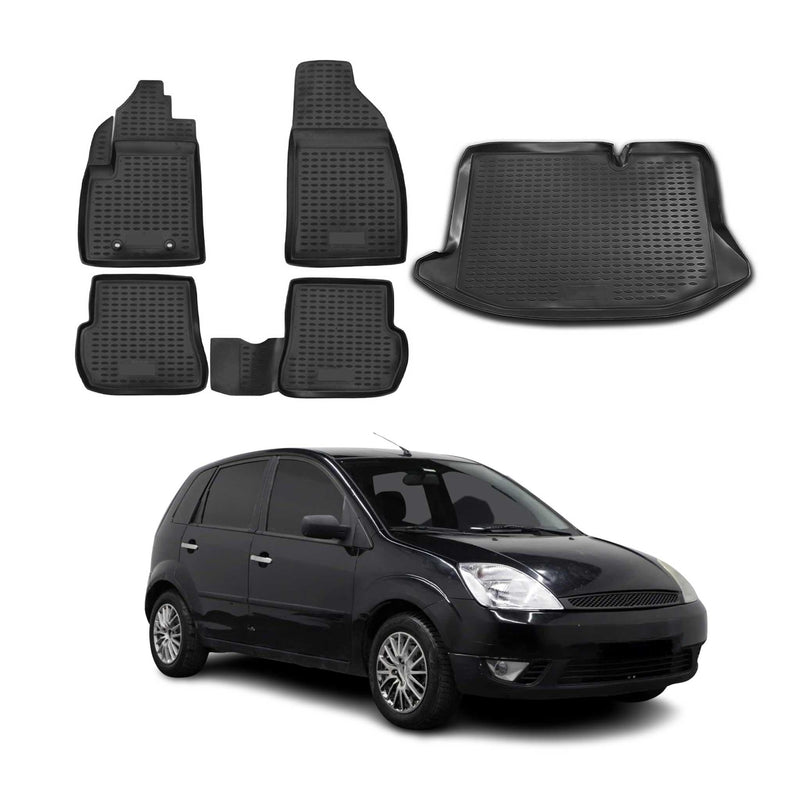 Kit Tapis de sol et coffre pour Ford Fiesta 2001-2008 en Caoutchouc TPE Noir