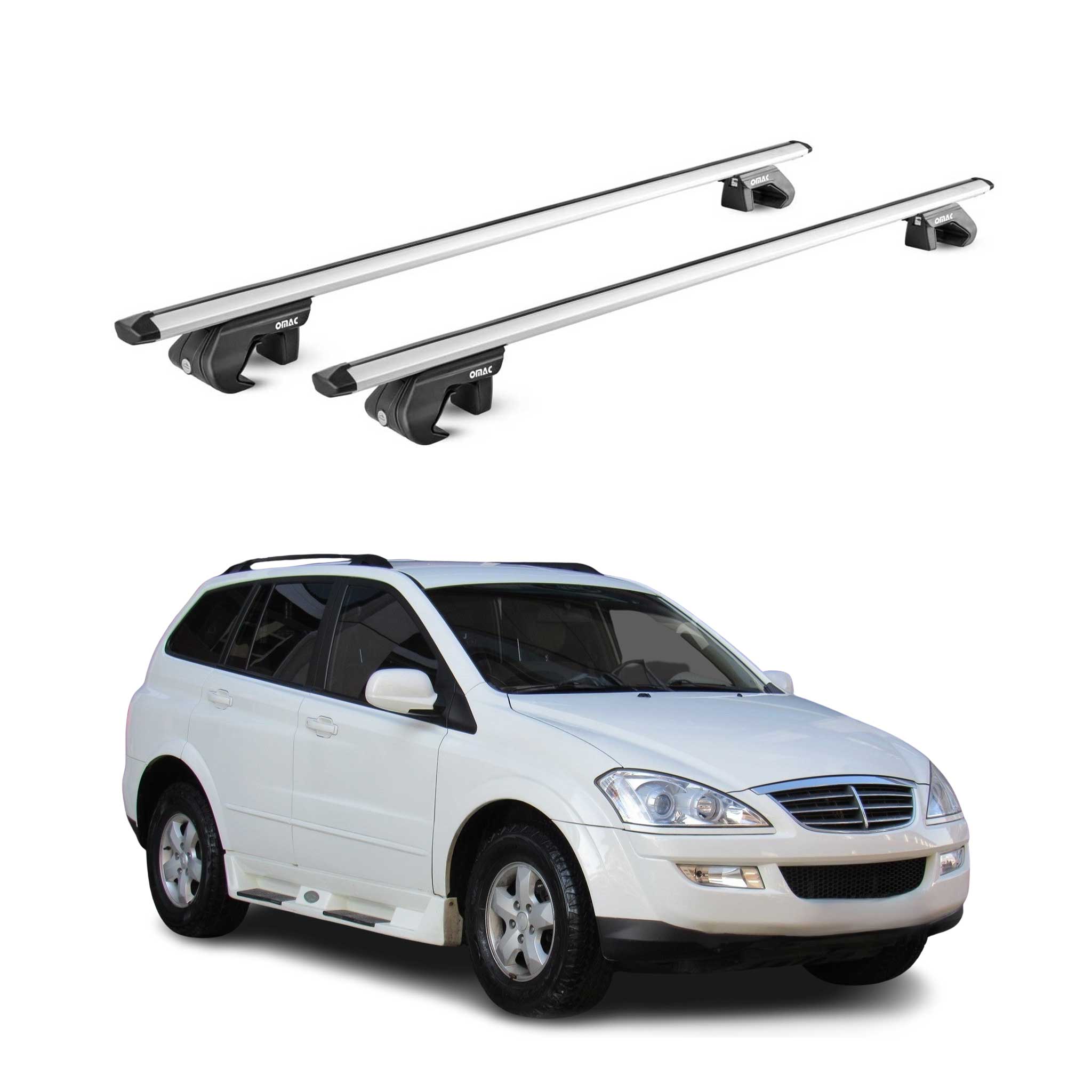 Barres de toit transversales ABE pour Ssangyong Kyron 2005-2011 5 P Alu Gris 2x