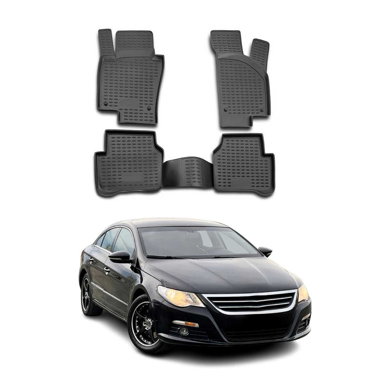 Tapis de sol pour VW CC 2008-2017 en caoutchouc TPE 3D Noir 4Pcs