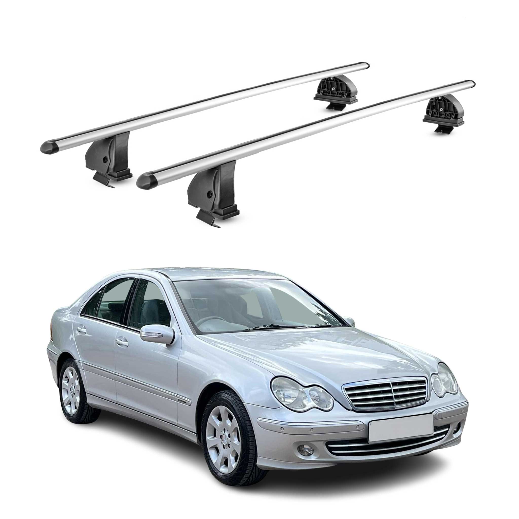 Barres de toit transversales Alu pour Mercedes Classe C W203 2001-2007 Gris 2Pcs