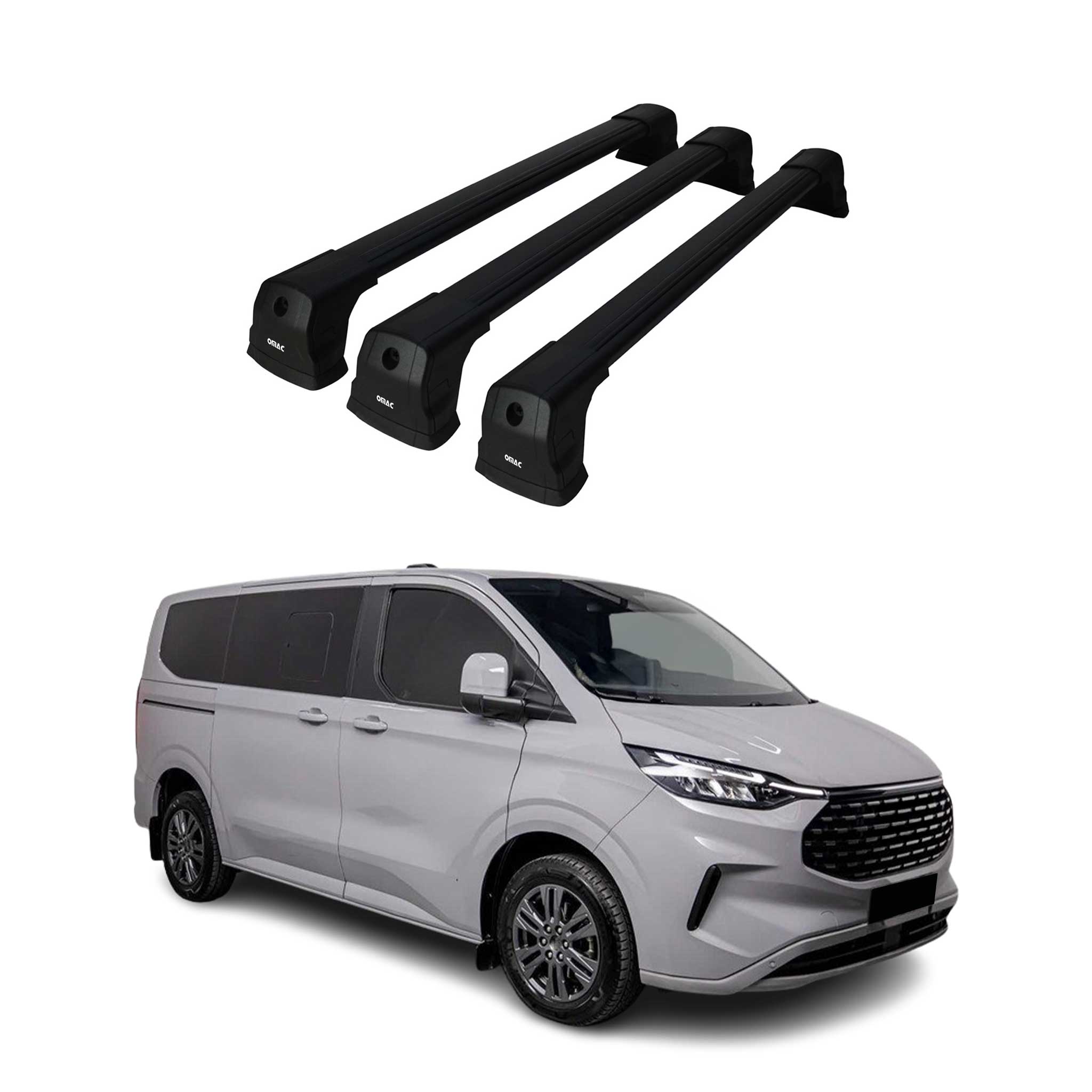 Barres De Toit Transversales pour Ford Transit Tourneo Custom 2023-25 Noir 3Pcs