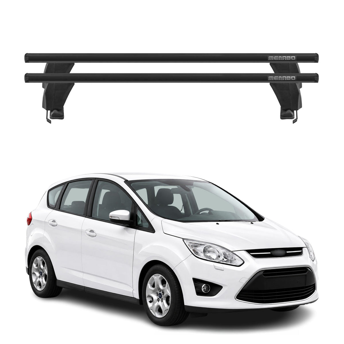 Menabo Barres de toit Transversales pour Ford C-Max II 2010-2019 Noir ABE 2x