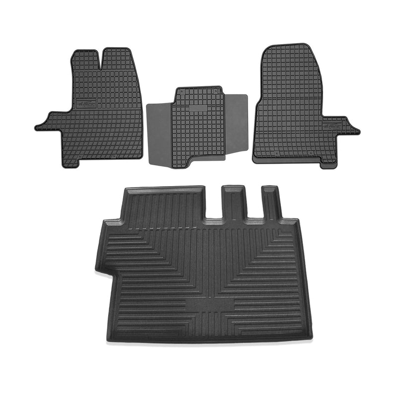 Kit Tapis de sol et coffre pour Ford Tourneo Custom 2012-2024 TPE Noir