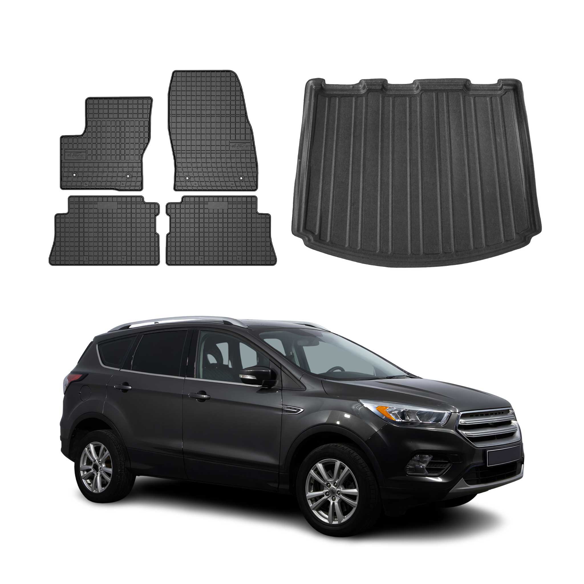 Kit Tapis de sol et coffre pour Ford Kuga 2013-2019 TPE Noir