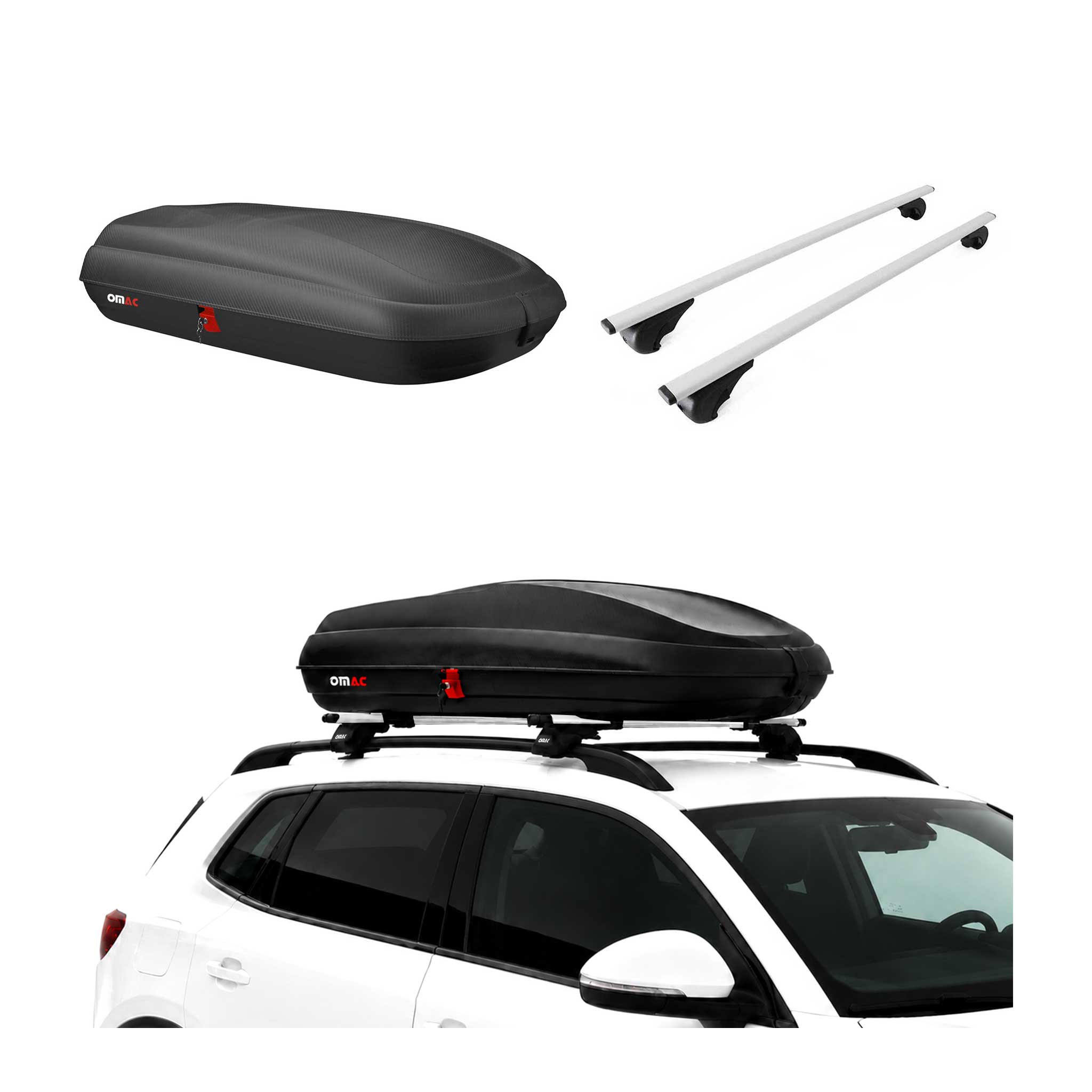 Coffre de Toit 320L + Barres de Toit pour Seat Ateca 2016-2026 Gris