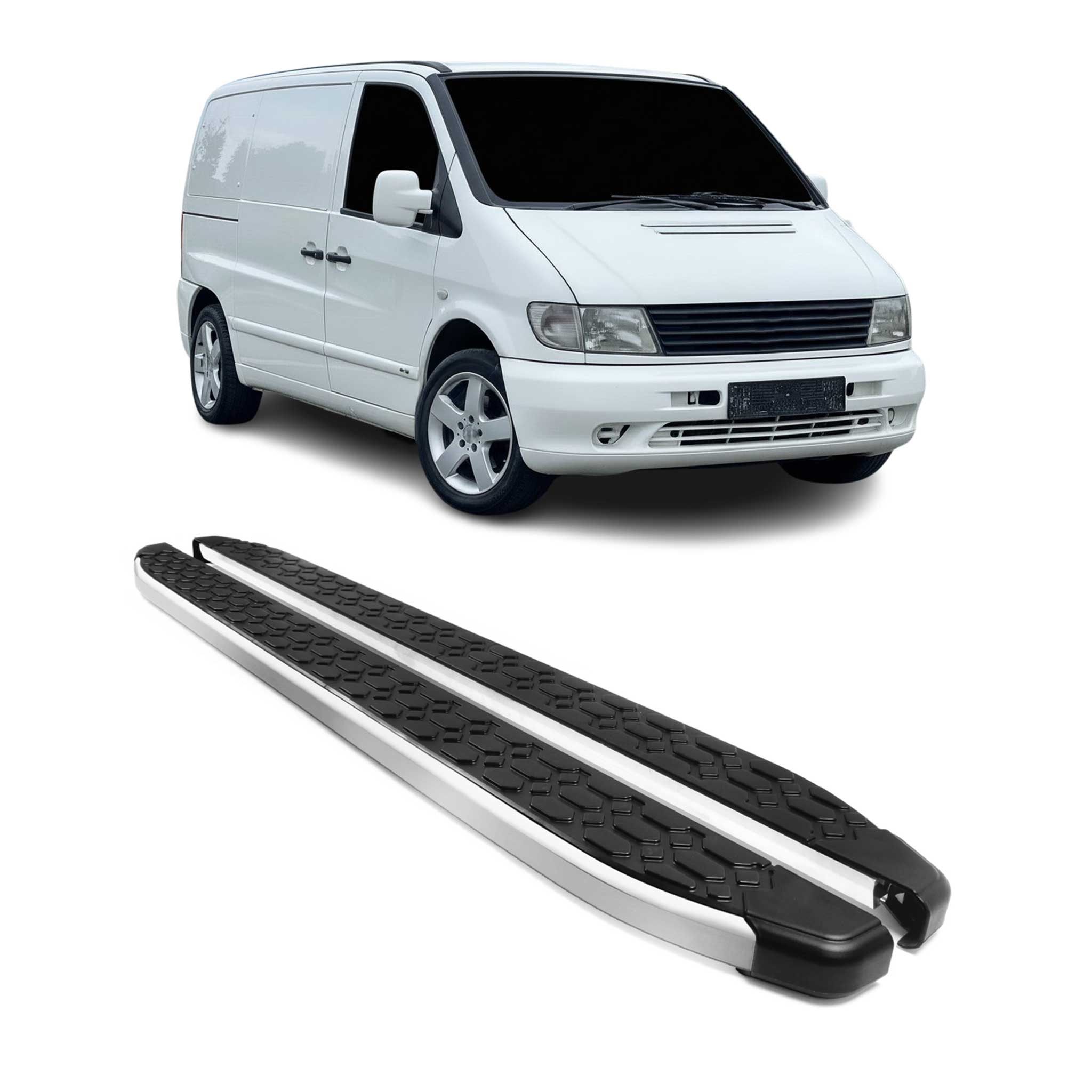 Marchepieds Latéraux Pédale pour Mercedes Vito 1996-2003 L1/L2 Alu Noir Argenté