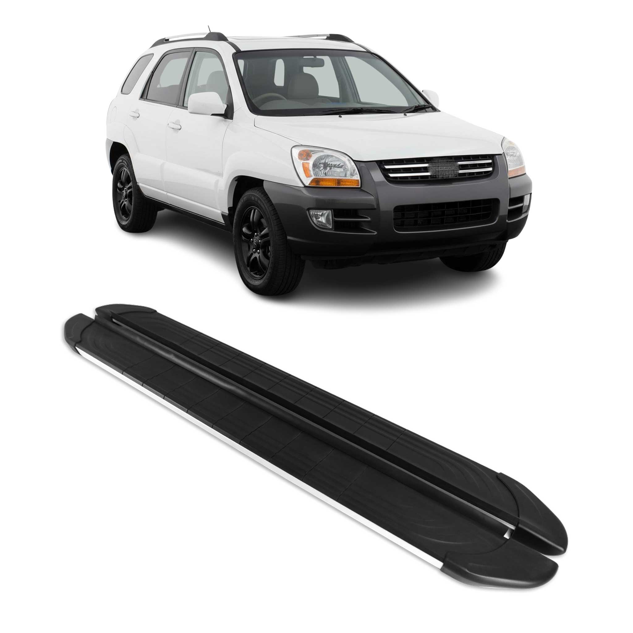 Marchepieds Latéraux pour Kia Sportage 2004-2010 Aluminium Gris Noir 2Pcs