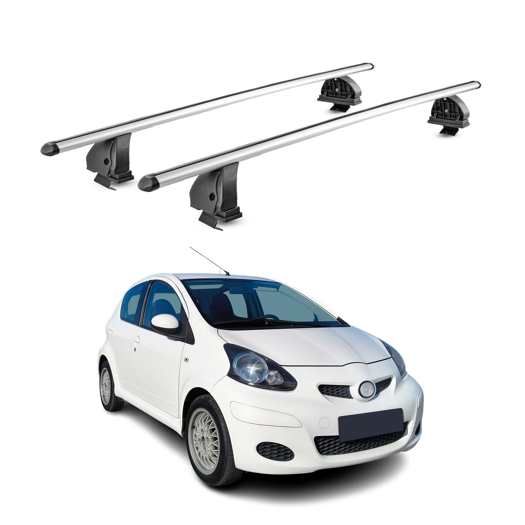 Barres de toit transversales Alu pour Toyota Aygo I 2005-2014 TÜV 75 kg Gris 2x