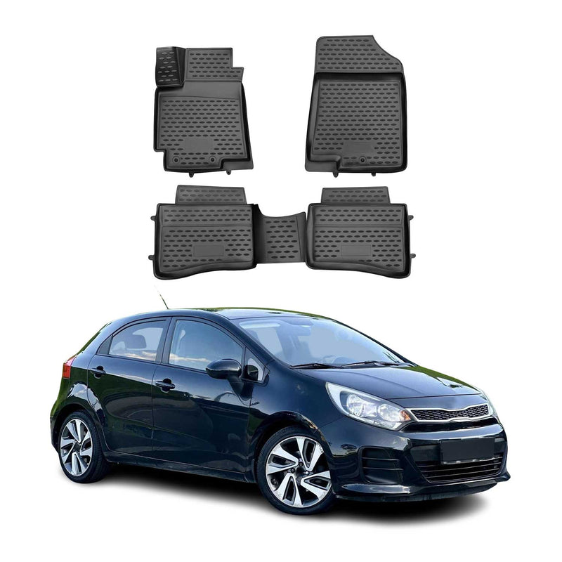 OMAC Tapis de sol pour Kia Rio 2012-2017 sur mesure en caoutchouc Noir