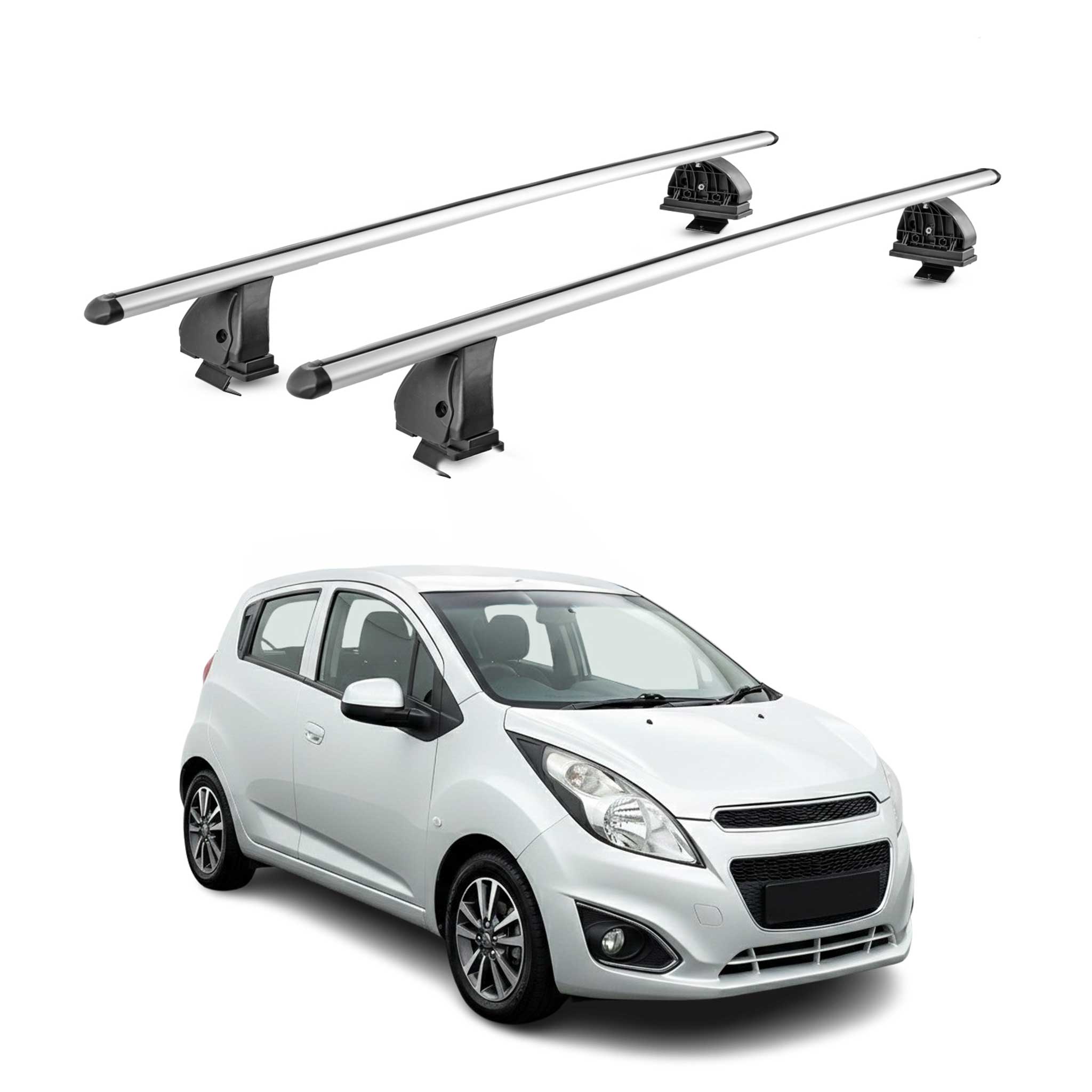 Barres de toit transversales Alu pour Chevrolet Spark HB 2009-2015 TÜV Gris 2Pcs