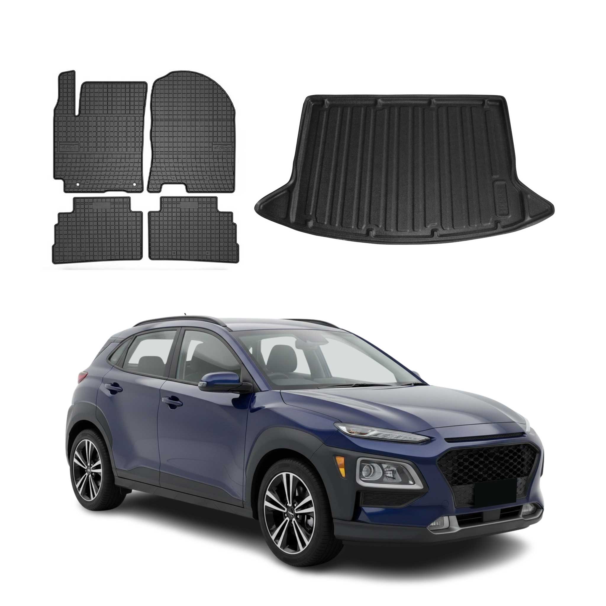 Kit Tapis de sol et coffre pour Hyundai Kona 2018-2023 TPE Noir