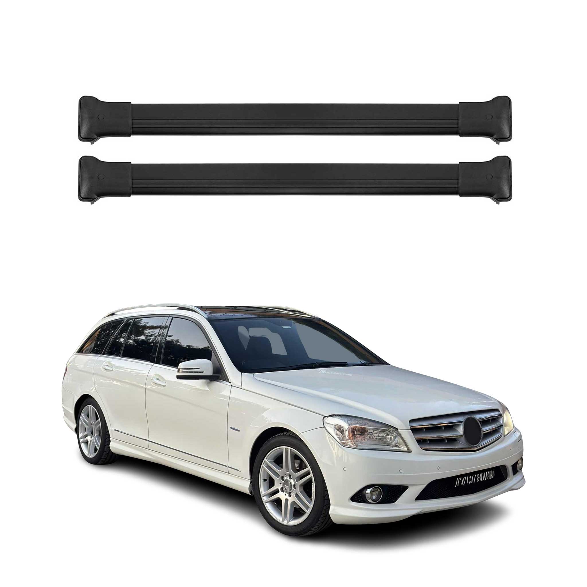 Barres de toit transversales pour Mercedes C Classe S204 Break 2008-14 Alu Noir