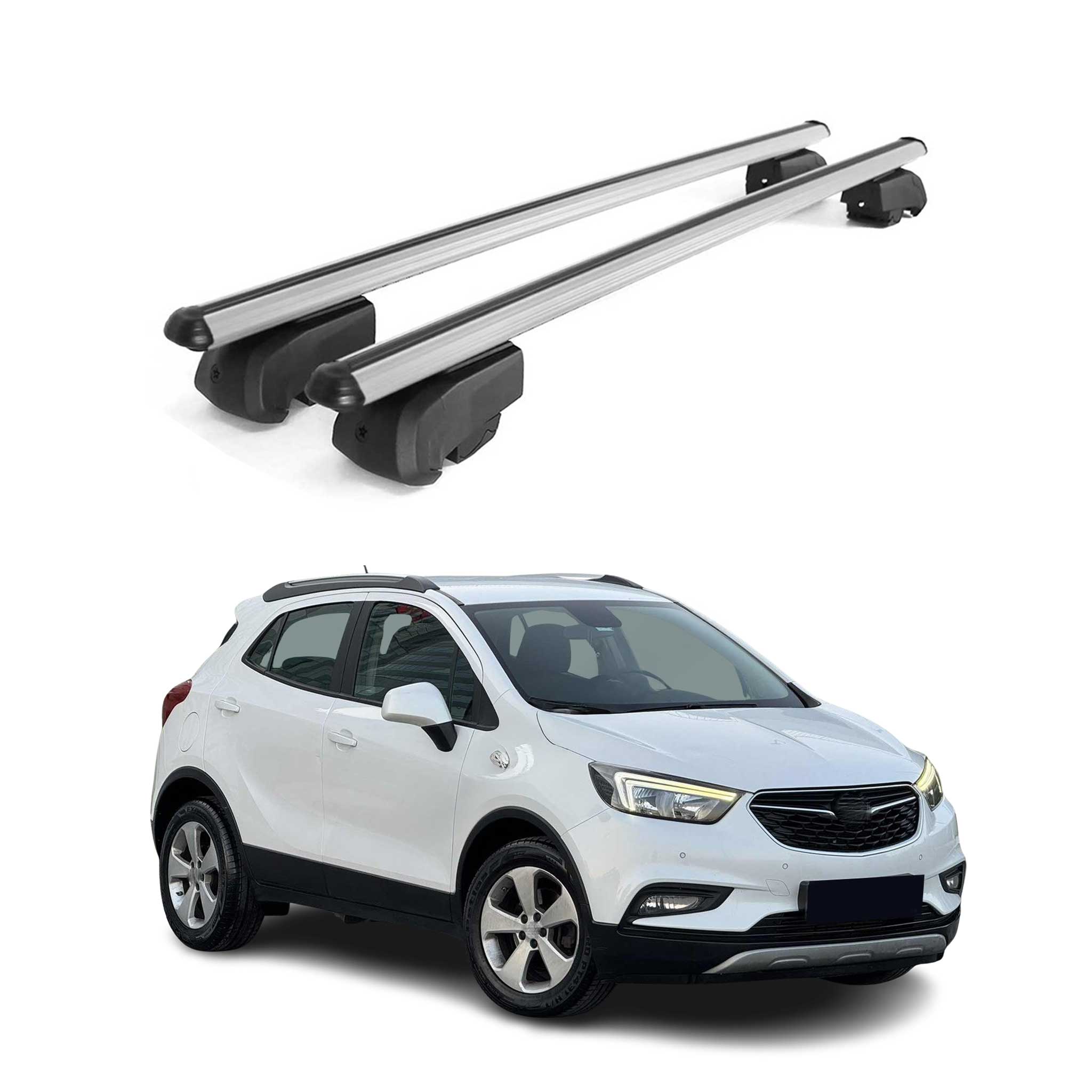 Barres de toit Transversales pour Opel Mokka X 2016-2019 ABE Aluminium Gris