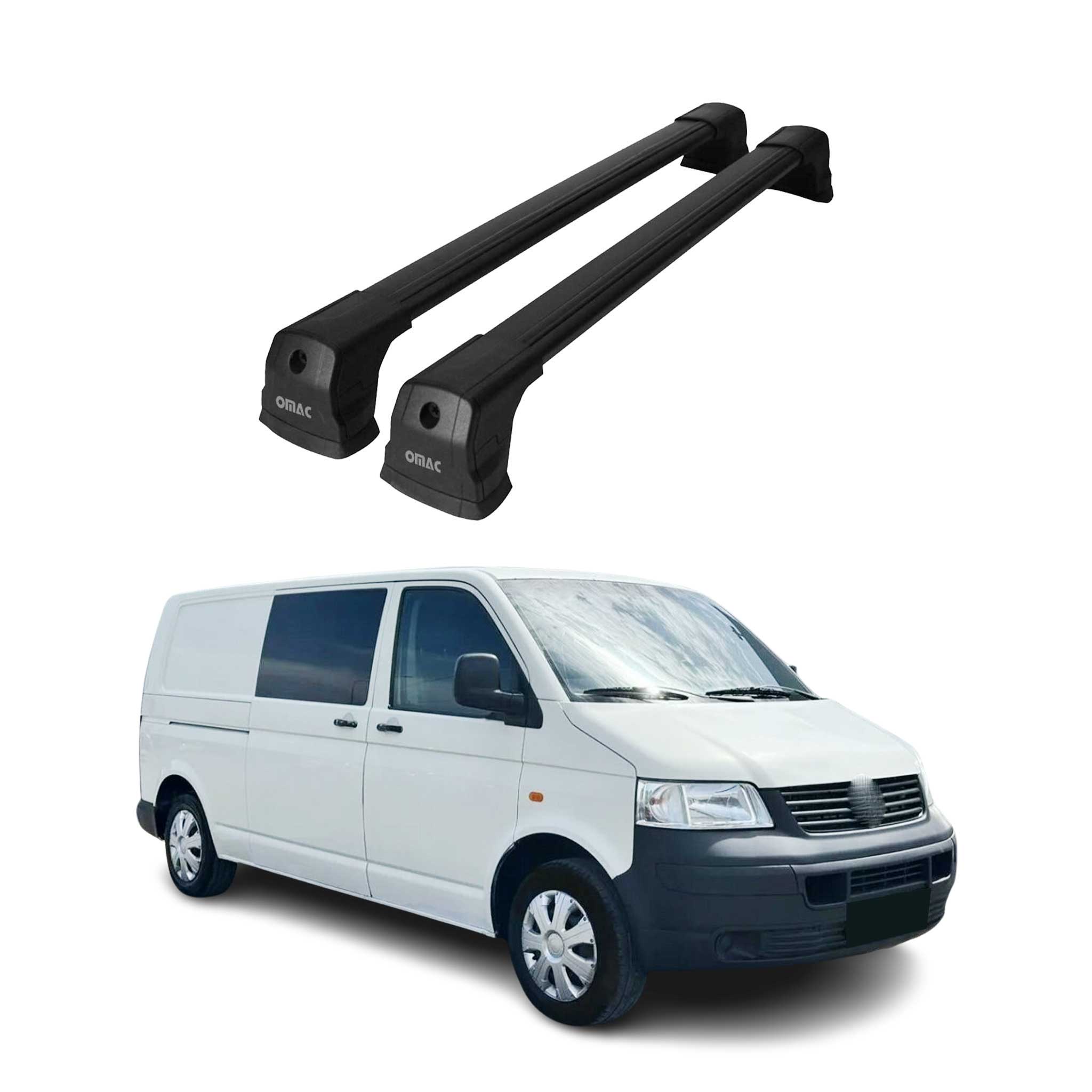 Barres De Toit pour VW T5 T6 Transporter tout 2003-2024 Aluminium Noir 2 Pcs