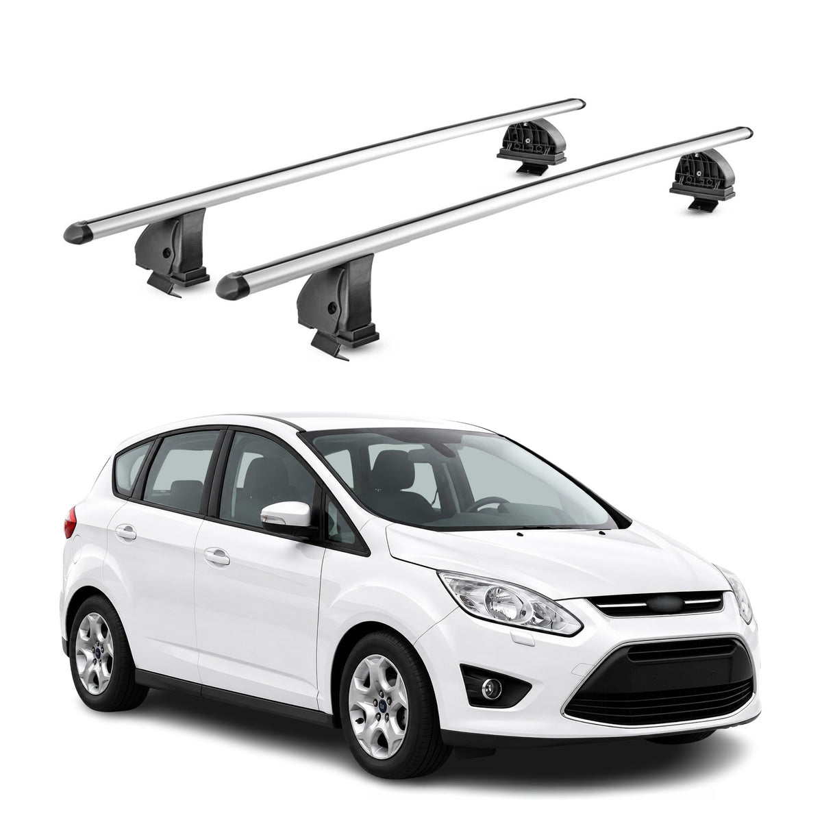 Barres de toit transversales Alu pour Ford C-Max II 2010-2019 TÜV 75 kg Gris 2x