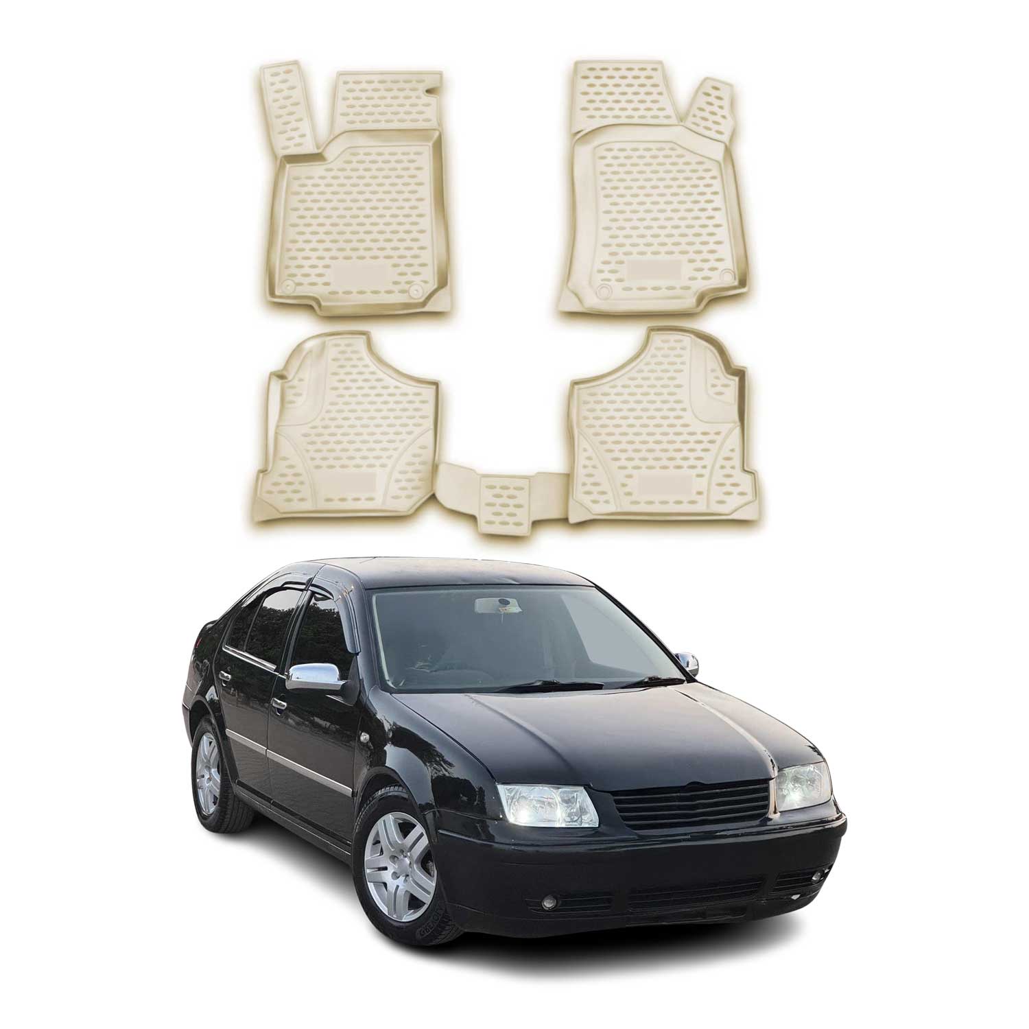 Tapis de sol pour VW Bora 1998-2004 en caoutchouc TPE 3D Beige 4Pcs