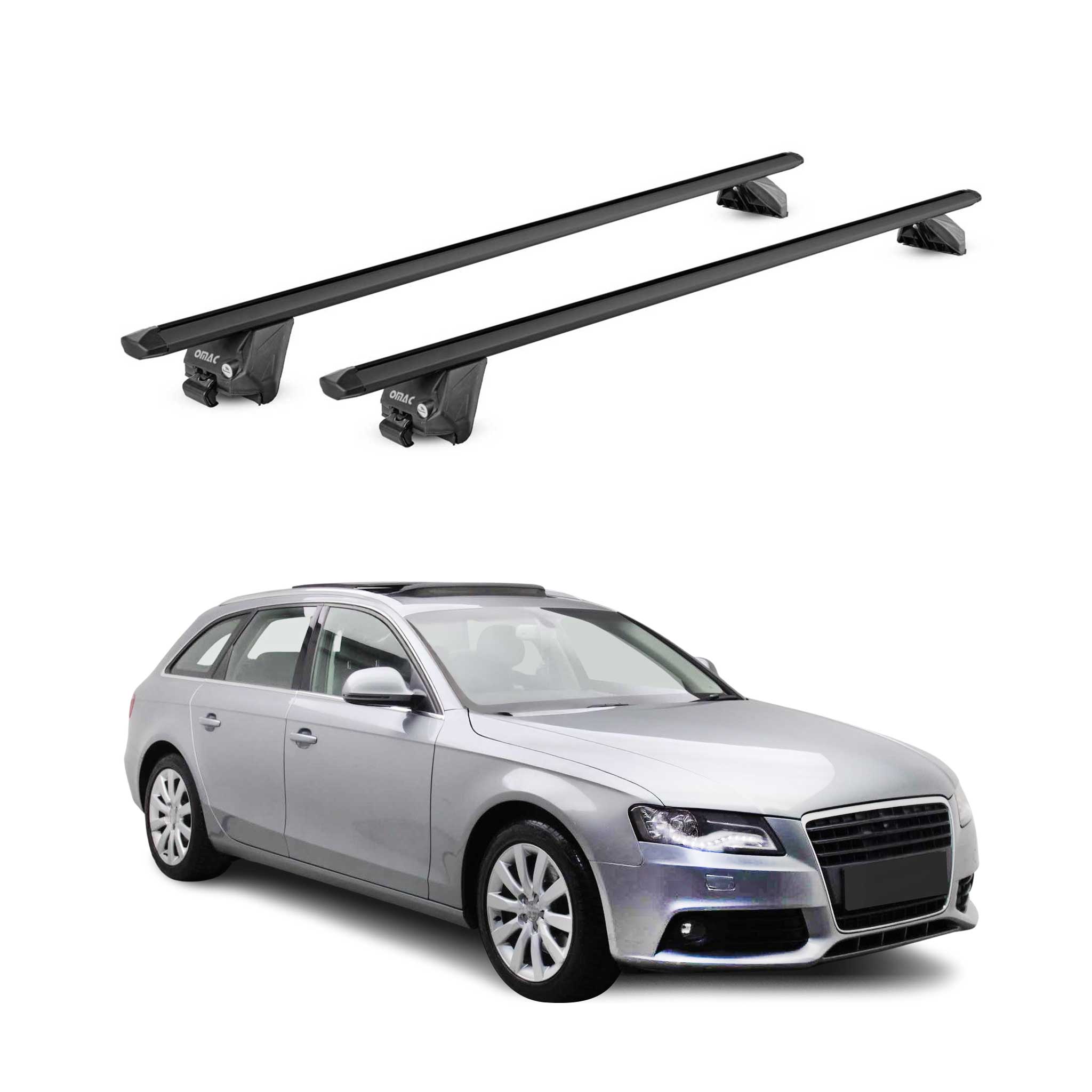 Barres de toit transversales pour Audi A4 SW B8 B9 2008-25 Alu Noir 2 pièces ABE