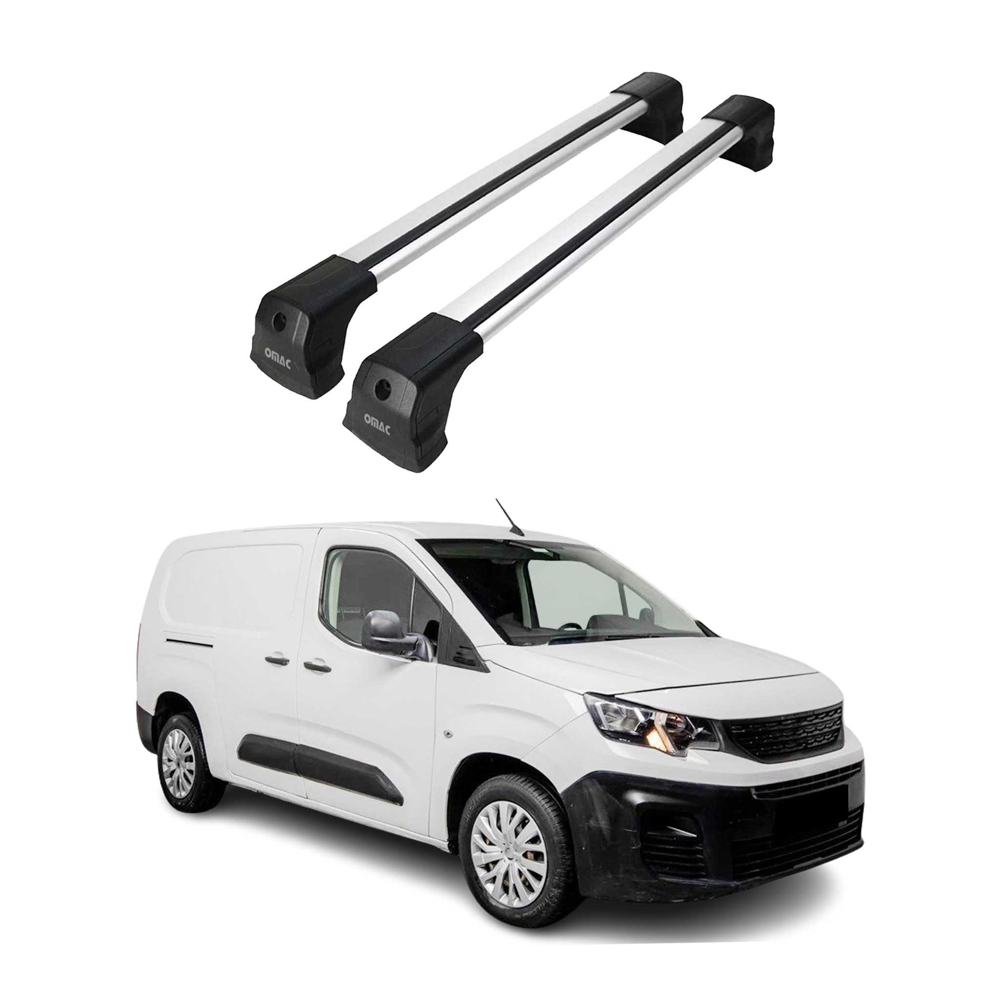 Barres de toit transversales pour Peugeot Partner mk3 2018-2026 Alu Gris 2Pcs