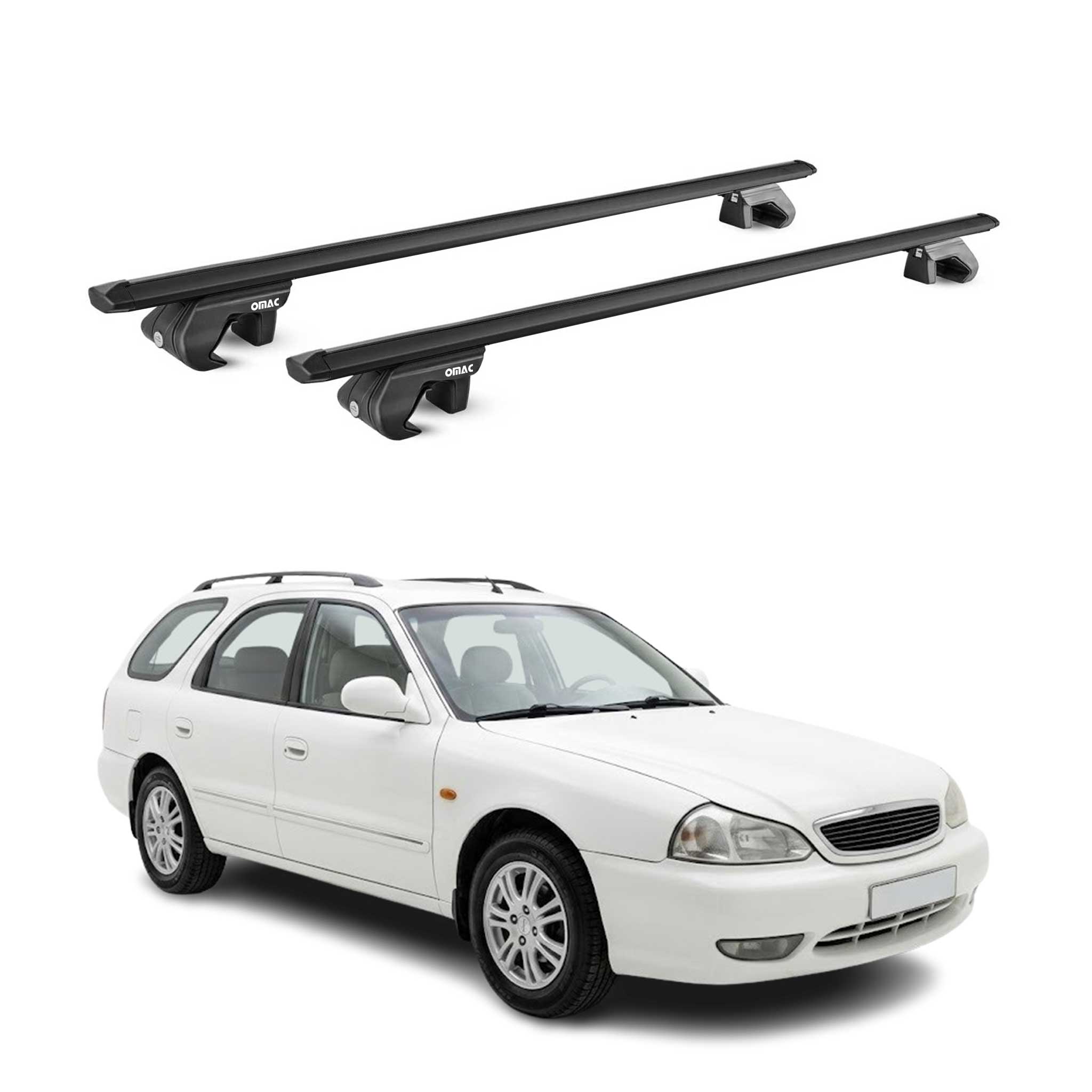 Barres de toit transversales ABE pour Kia Clarus Break 1996-2001 Alu Noir 2x