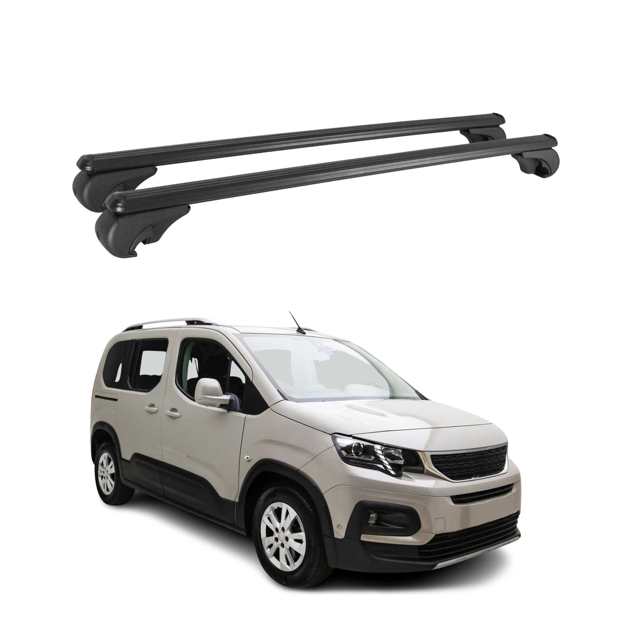 Barres de toit Transversales pour Peugeot Rifter 2019-2024 Aluminium Noir