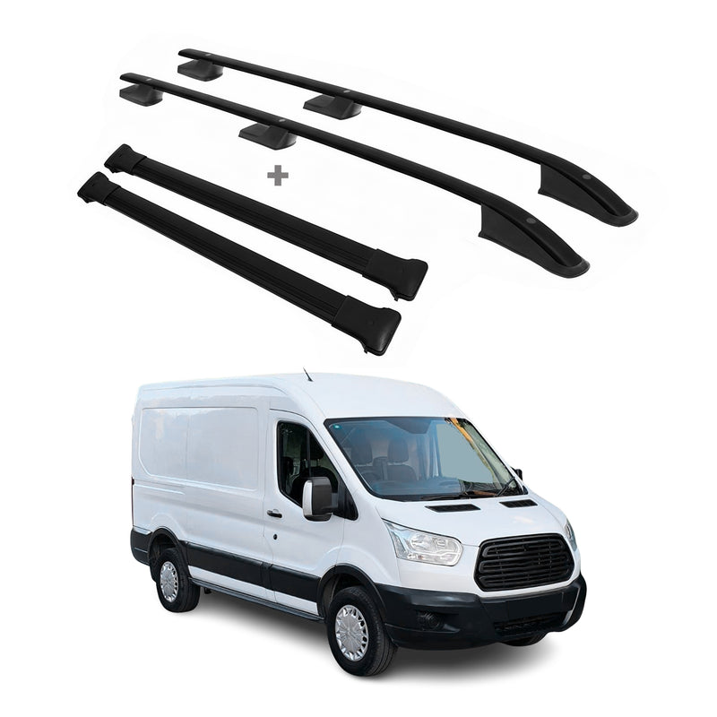 Kit Barres de toit pour Ford Transit 2012-2024 Alu Noir L1 Empattement Court 4x