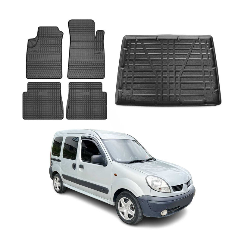 Kit Tapis de sol et coffre pour Renault Kangoo 1999-2008 TPE Noir