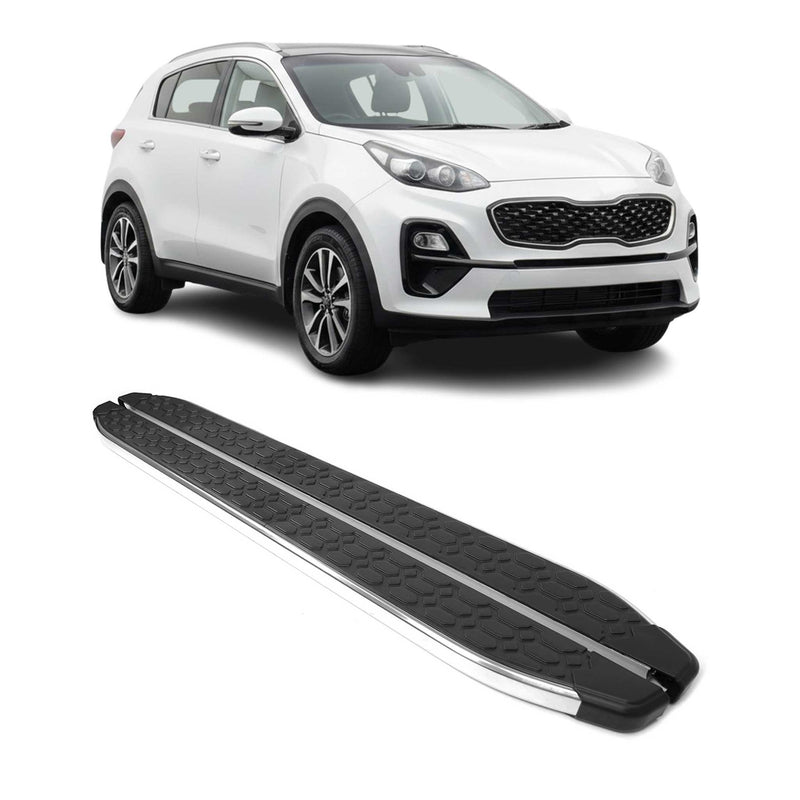 Marchepieds Latéraux pour Kia Sportage 4 2016-2021 inox Brillant Argent Noir 2x