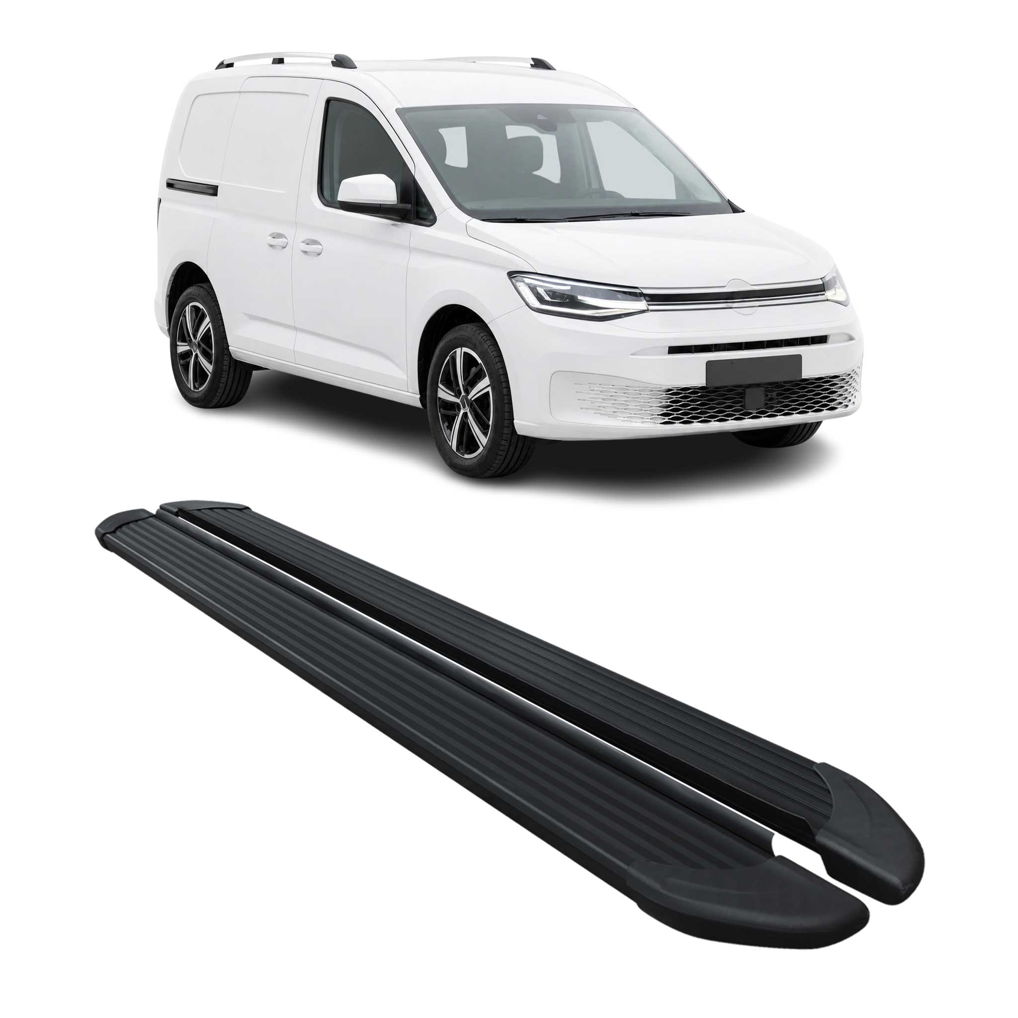 Marchepieds Latéraux pour VW Caddy Maxi 2020-2026 L2 Châssis Aluminium Noir