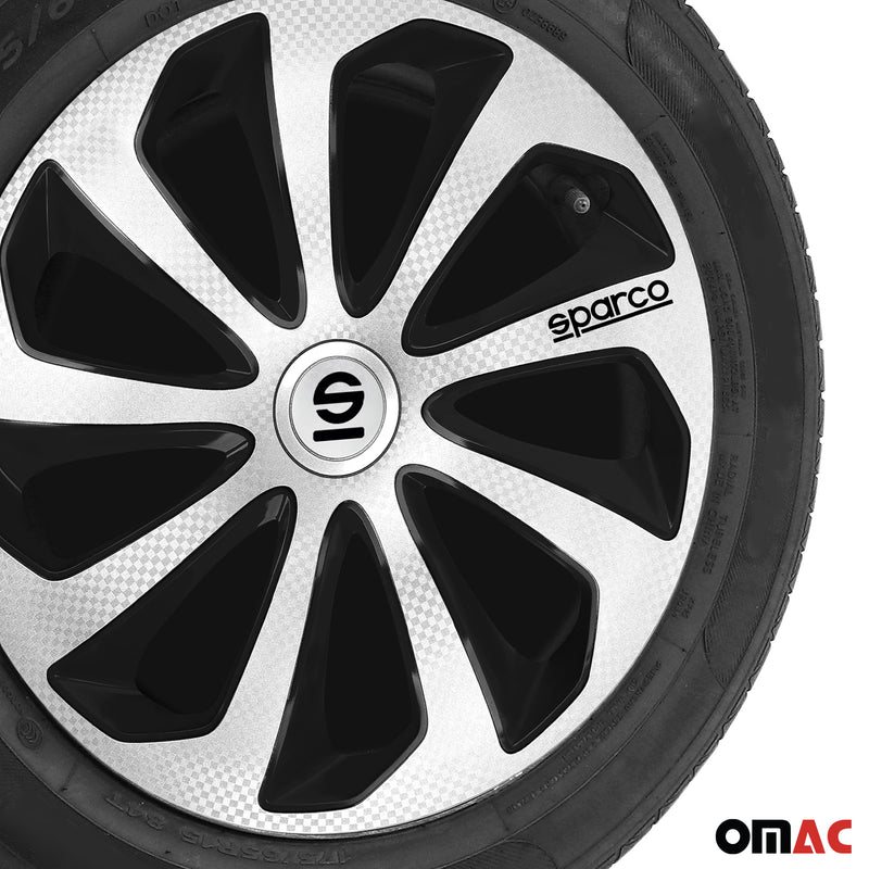 SPARCO Jeu Enjoliveurs de Roues 14 Pouces Argenté Carbone Noir