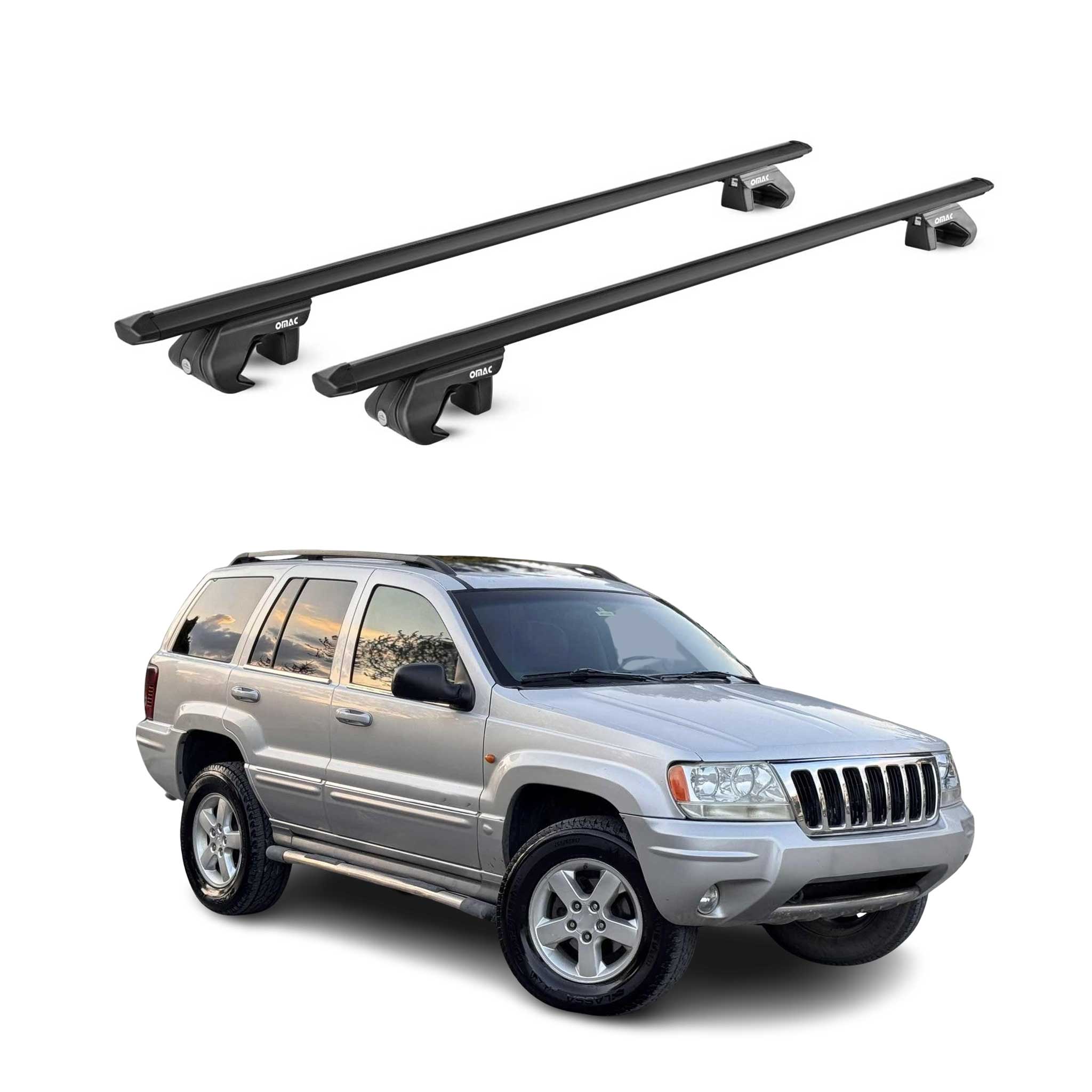 Barres de toit transversales pour Jeep Grand Cherokee WJ 1999-04 Alu Noir 2x ABE