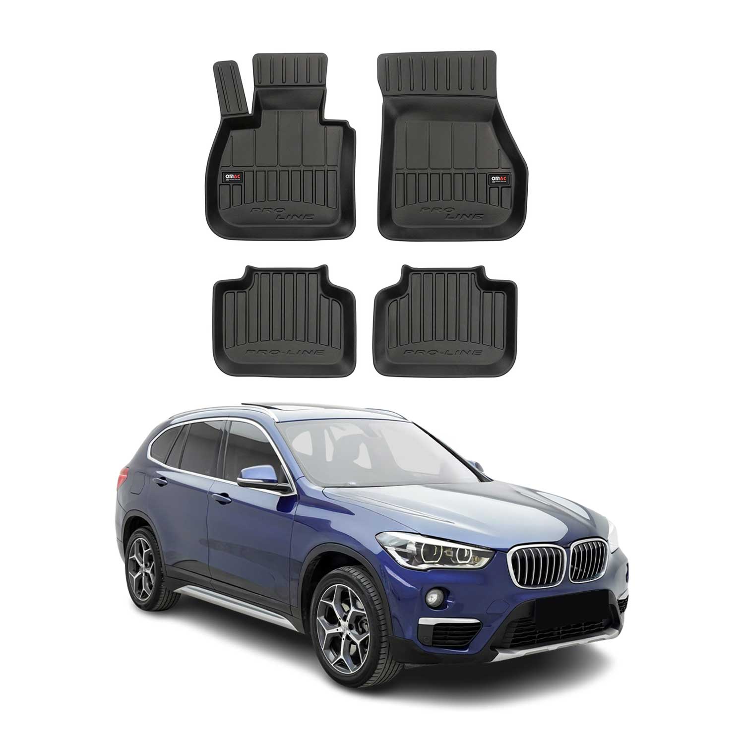 OMAC Tapis de sol caoutchouc pour BMW X1 F48 2015-2022 Noir Premium