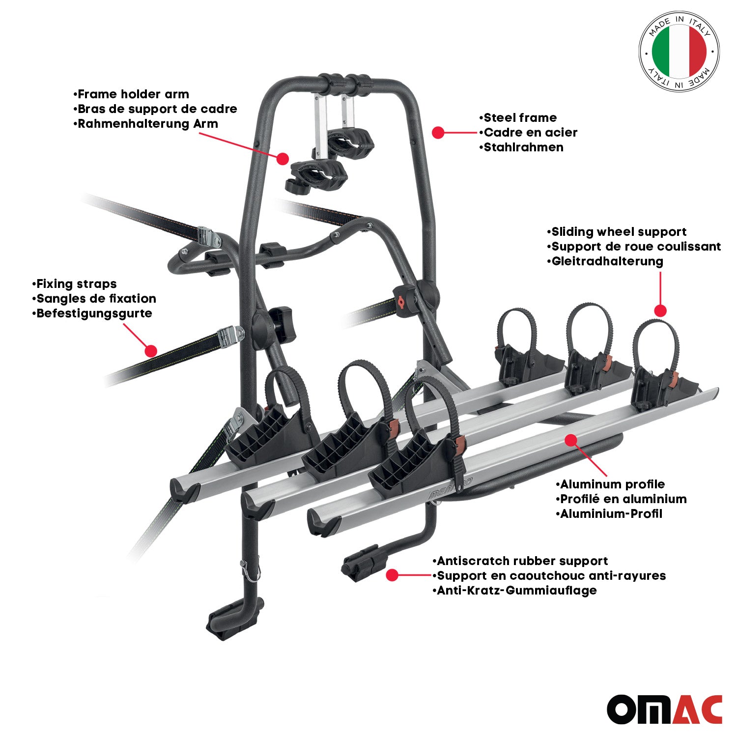 MENABO Porte-vélos plateforme pour coffre hayon transport de 3 Vélos en Aluminum