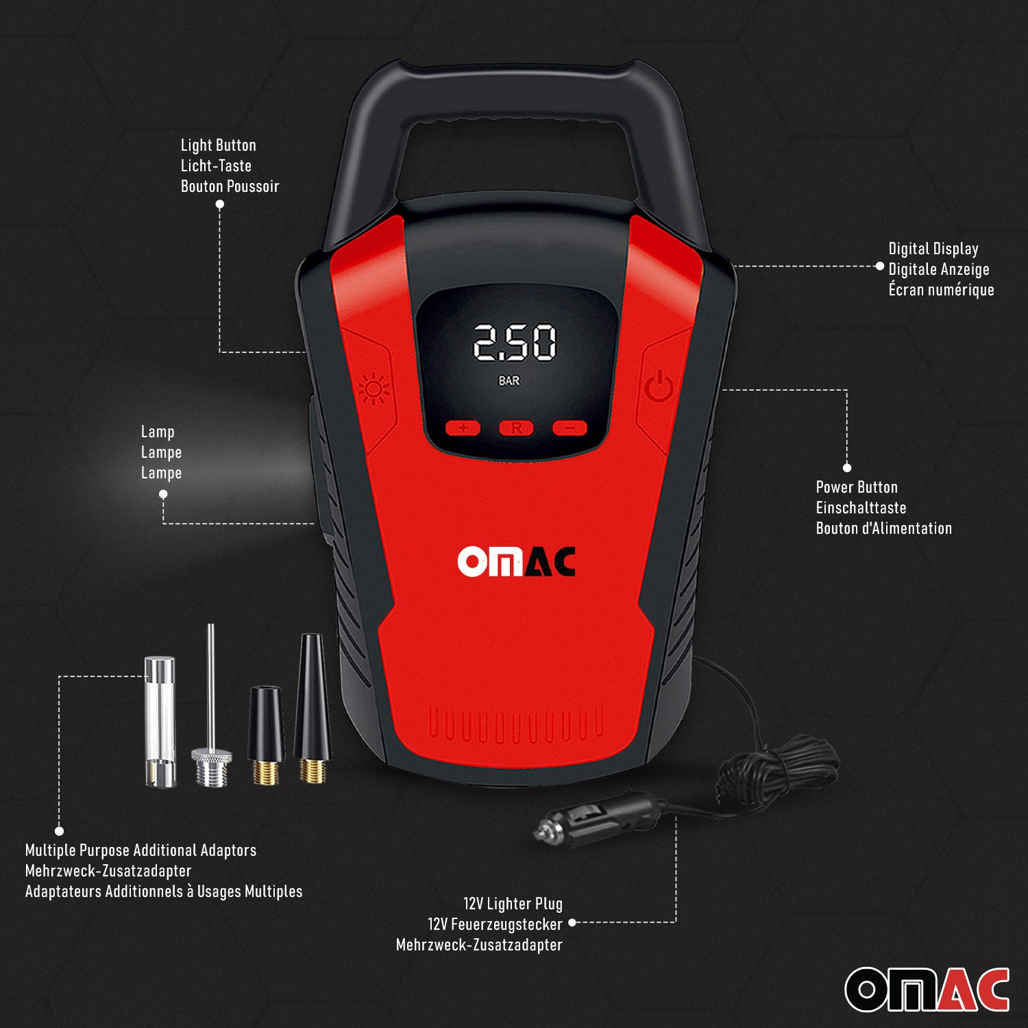OMAC Gonfleur Pneu Pompe de Pneu Compresseur d'air pour voiture 12V 150 PSI