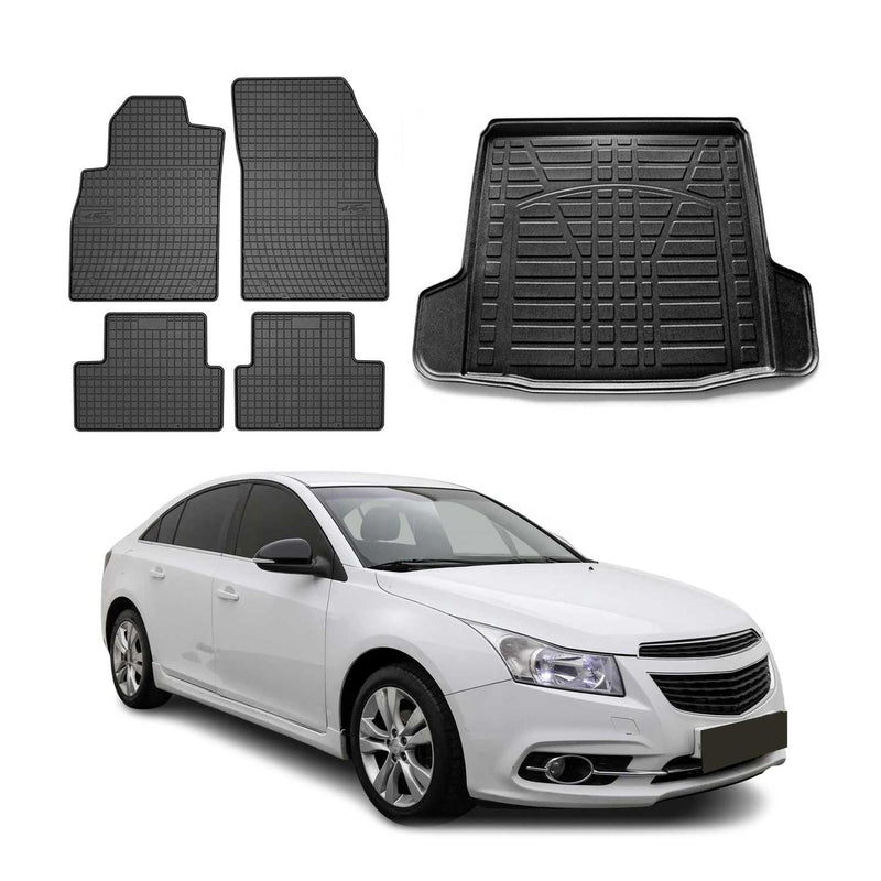 Kit Tapis de sol et coffre pour Chevrolet Cruze 2008-2016 Berline TPE Noir