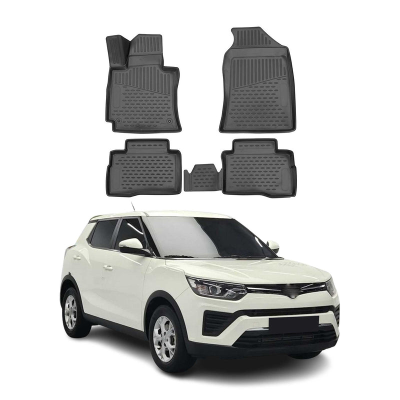 Tapis de sol pour Ssangyong Tivoli 2015-2021 en caoutchouc TPE 3D Noir 4Pcs