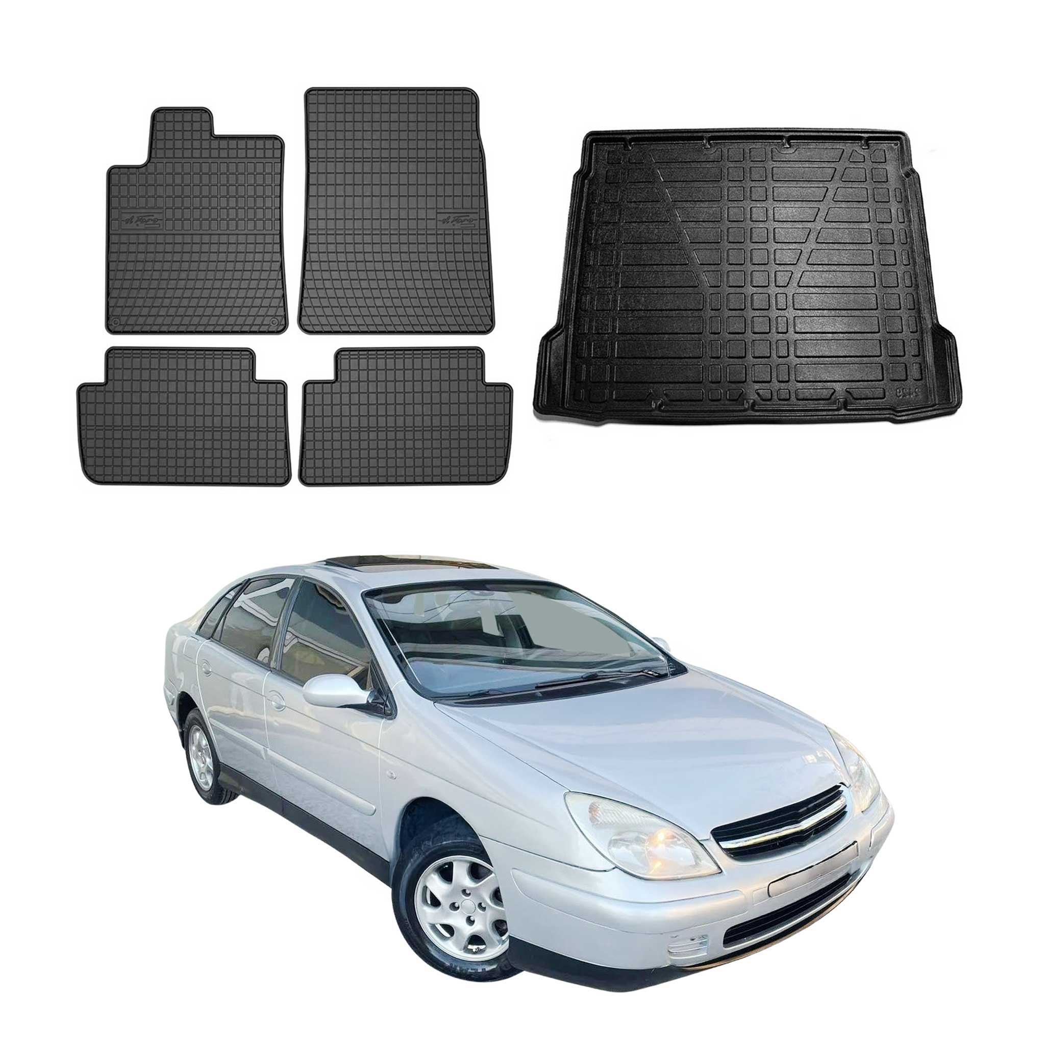 Kit Tapis de sol et coffre pour Citroen C5 2001-2018 Berline TPE Noir
