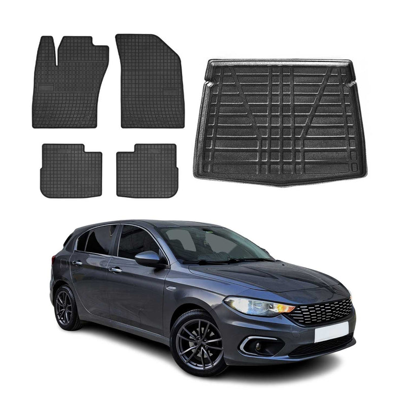 Kit Tapis de sol et coffre pour Fiat Tipo 2015-2025 HB TPE Noir
