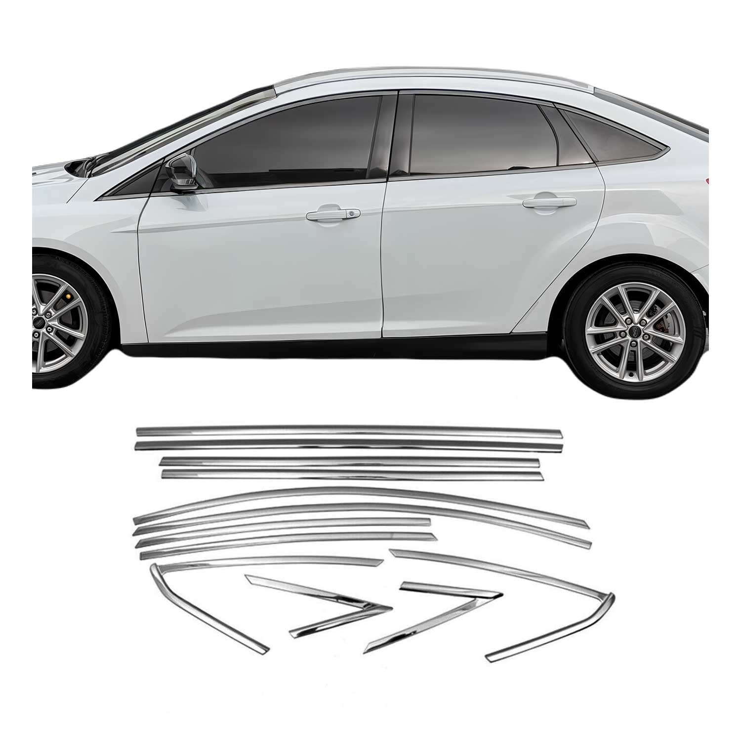 Garniture de Fenêtre pour Ford Focus Berline 2010-2018 Inox Acier 12x