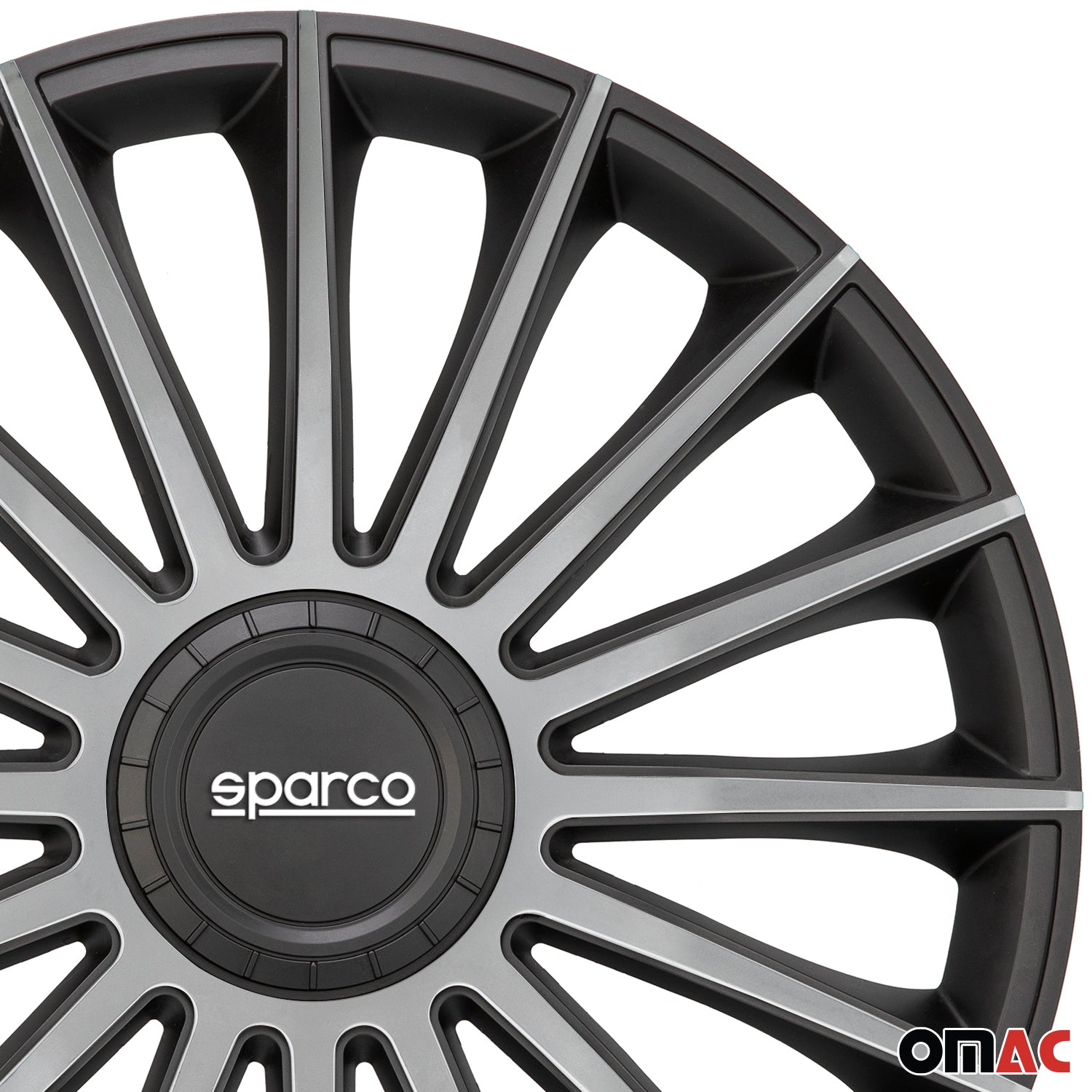 SPARCO Jeu Enjoliveurs de Roues 14 Pouces Noir Argenté ABS 4 piéces