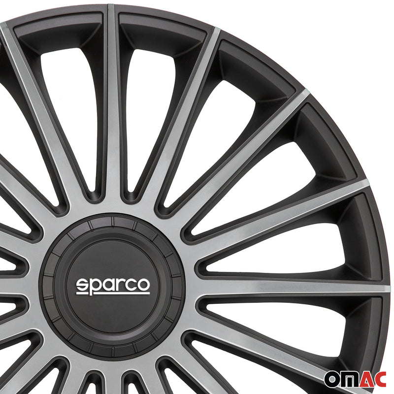 SPARCO Jeu Enjoliveurs de Roues 14 Pouces Noir Argenté ABS 4 piéces