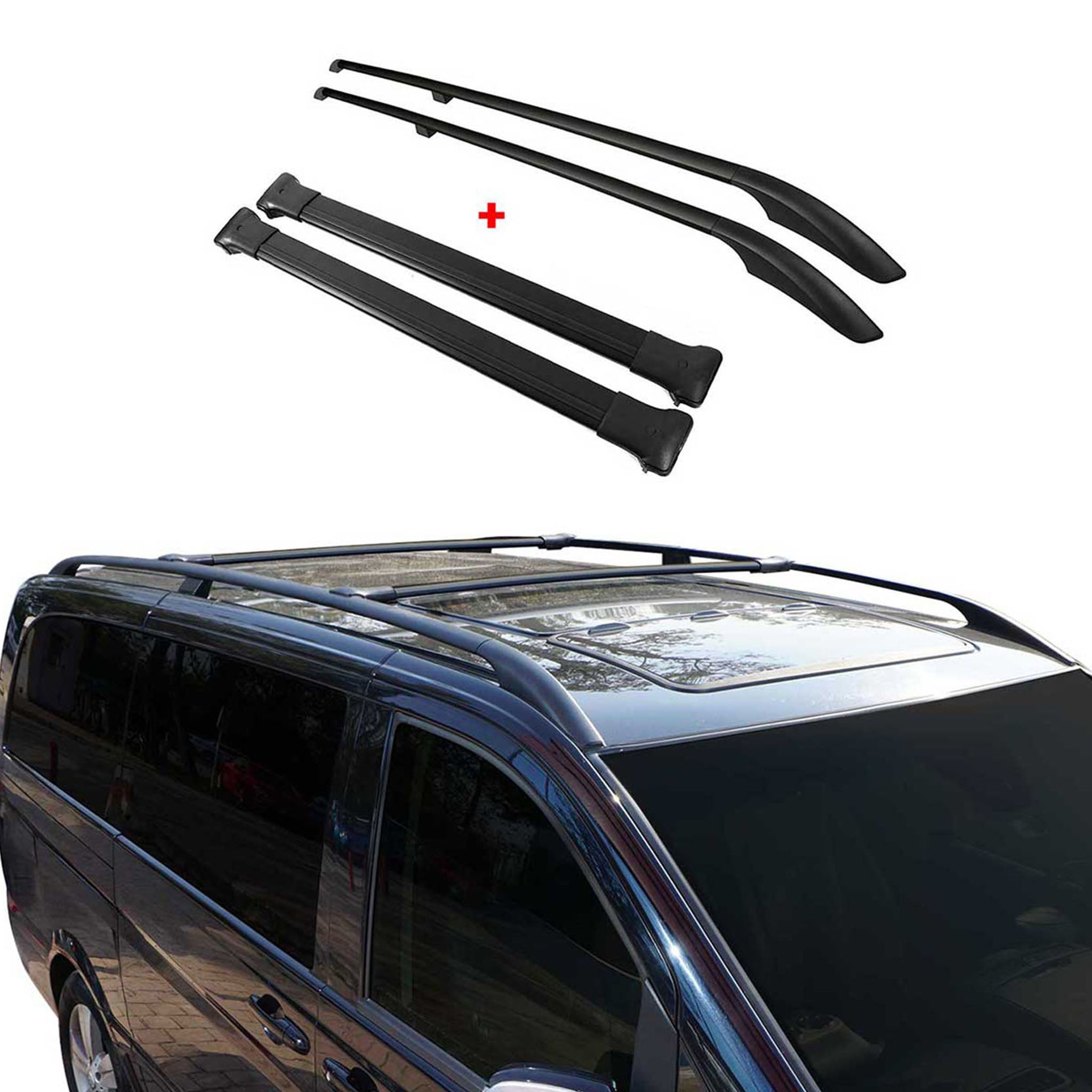 Kit Barres de toit pour VW Caddy 3 2003-2015 L2 Empattement Long Alu Noir 4x