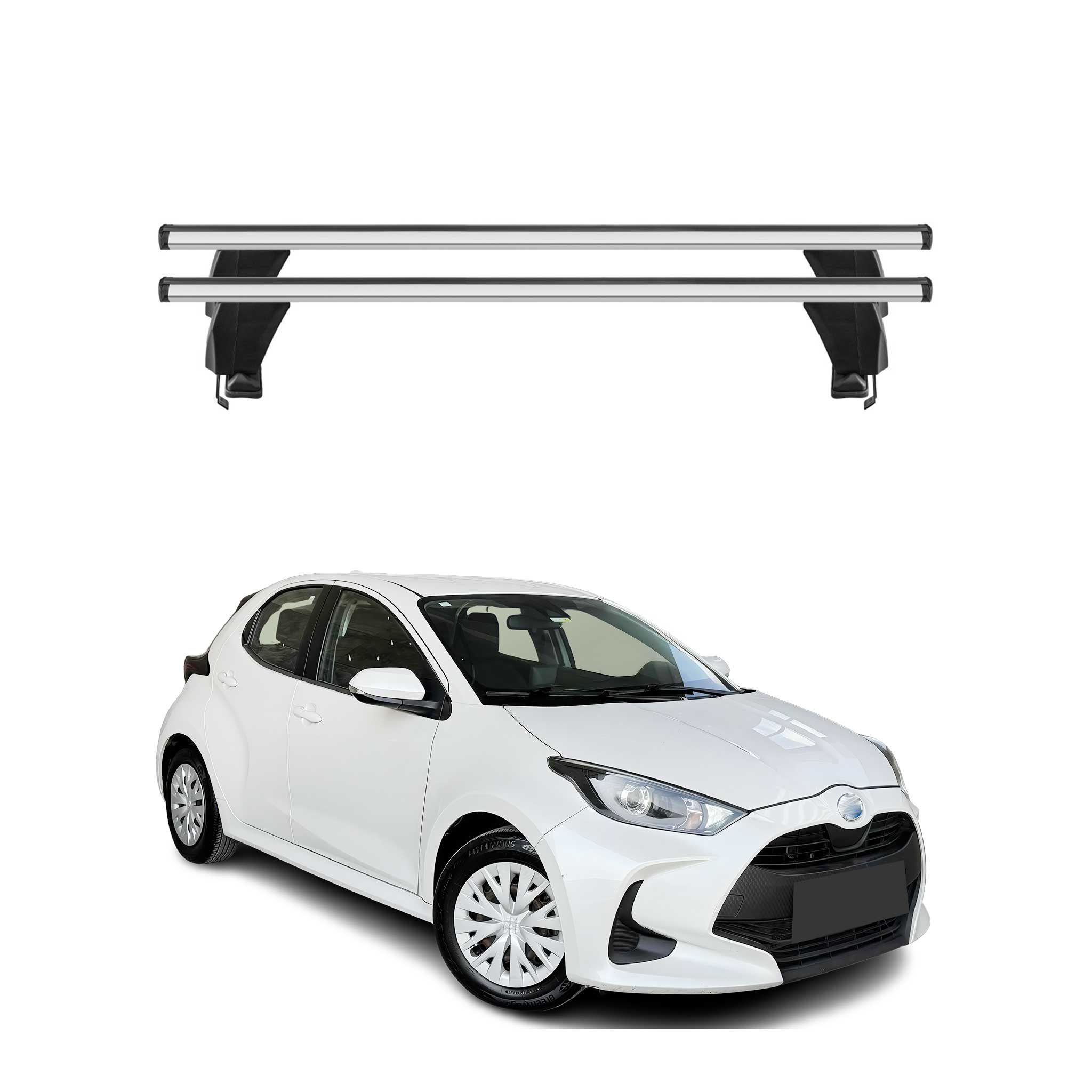 Menabo Barres de toit transversales pour Toyota Yaris 2020-2025 Alu Gris 2x