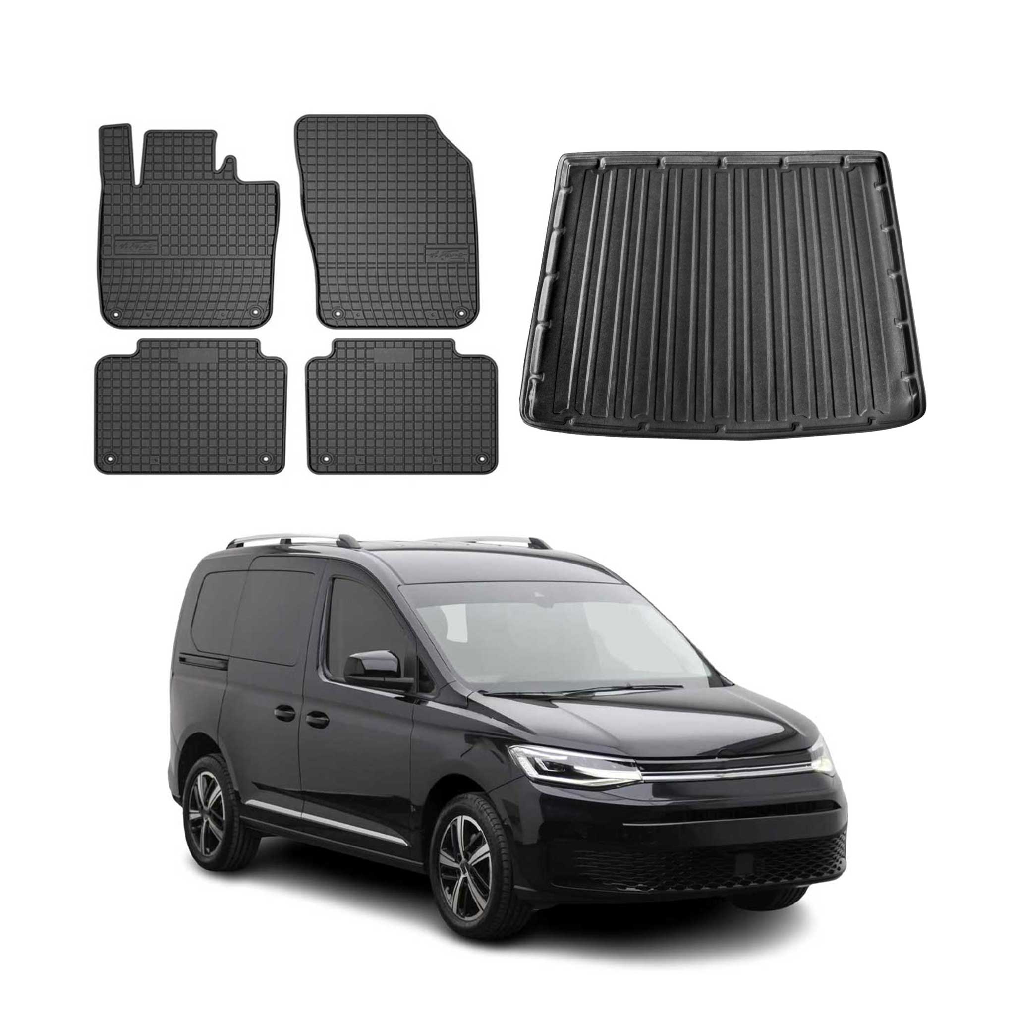 Kit Tapis de sol et coffre pour VW Caddy 2020-2026 TPE Noir