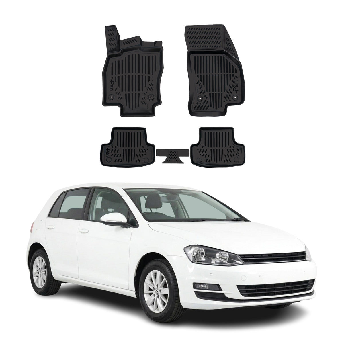 Tapis de sol pour Volkswagen Golf 7 2012-2020 Noir 3D en Caoutchouc TPE 4Pcs