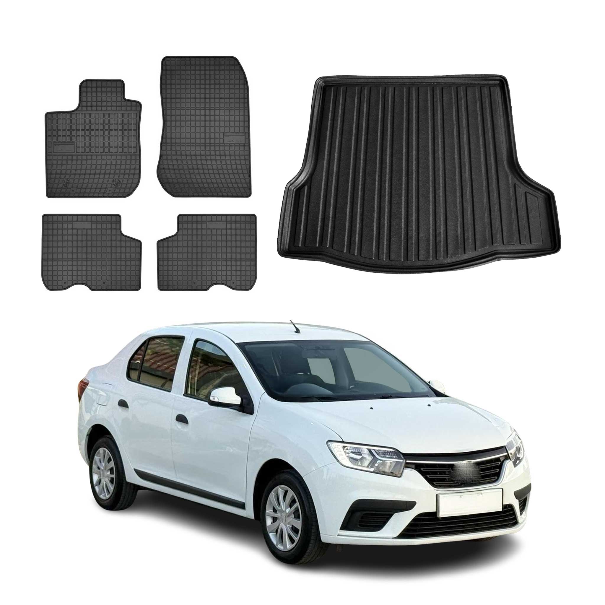 Kit Tapis de sol et coffre pour Dacia Logan 2012-2020 TPE Noir