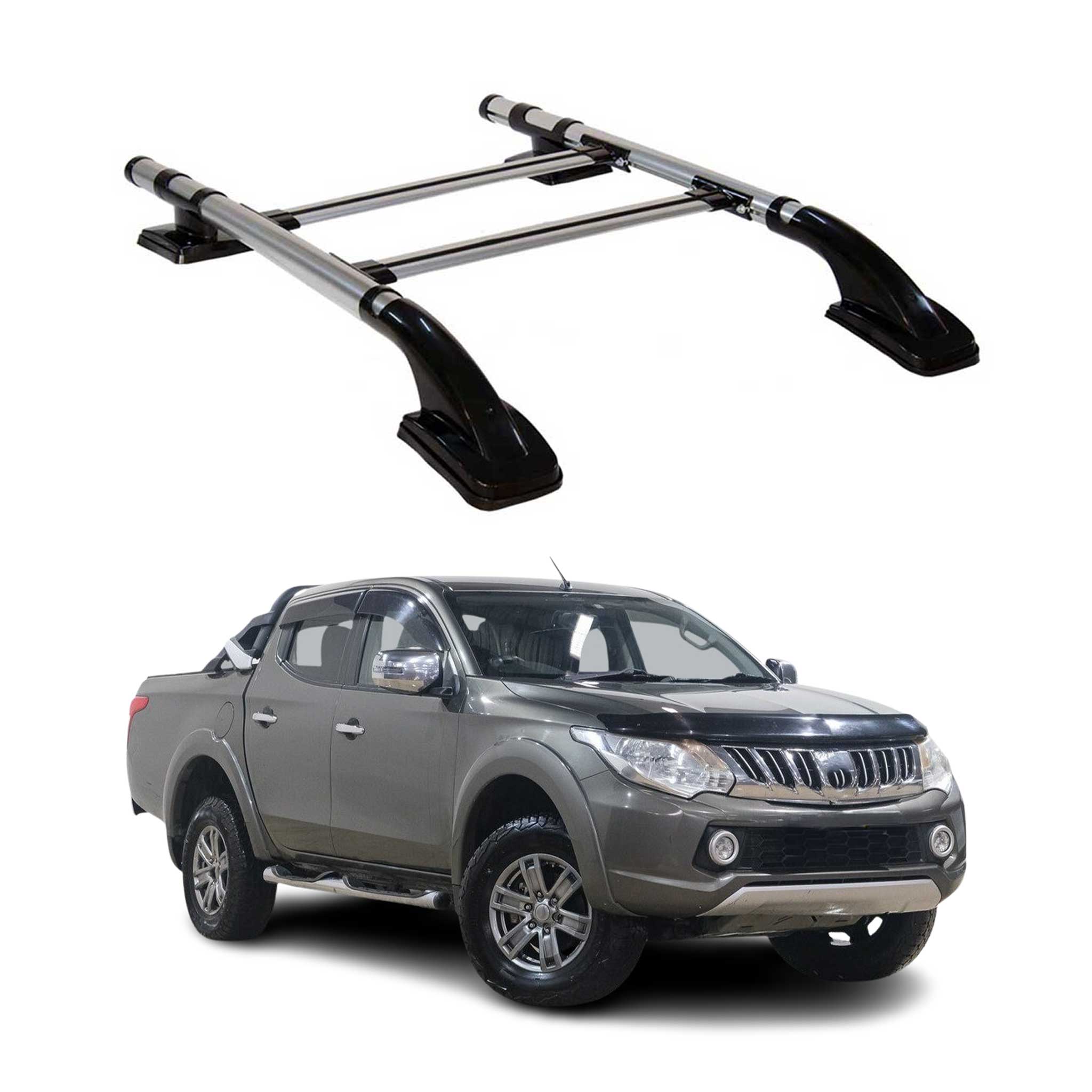 KIT Barres de toit trans+long pour Fiat Fullback 2015-2021 Double Cab Alu Gris
