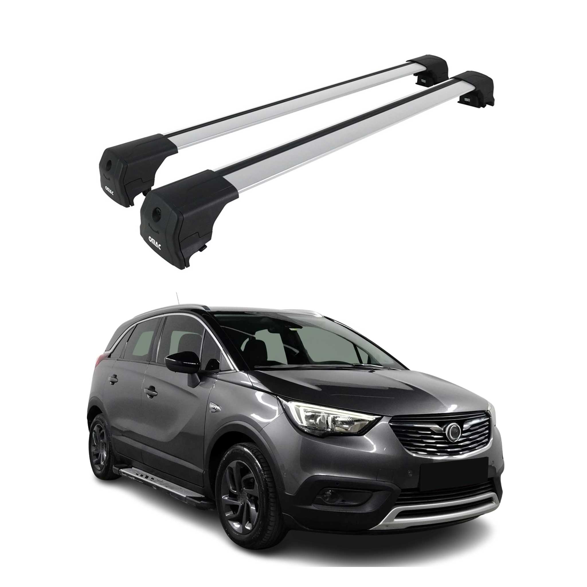 Barres de Toit Transversales pour Opel Crossland X 2017-2024 Alu Gris ABE 2x