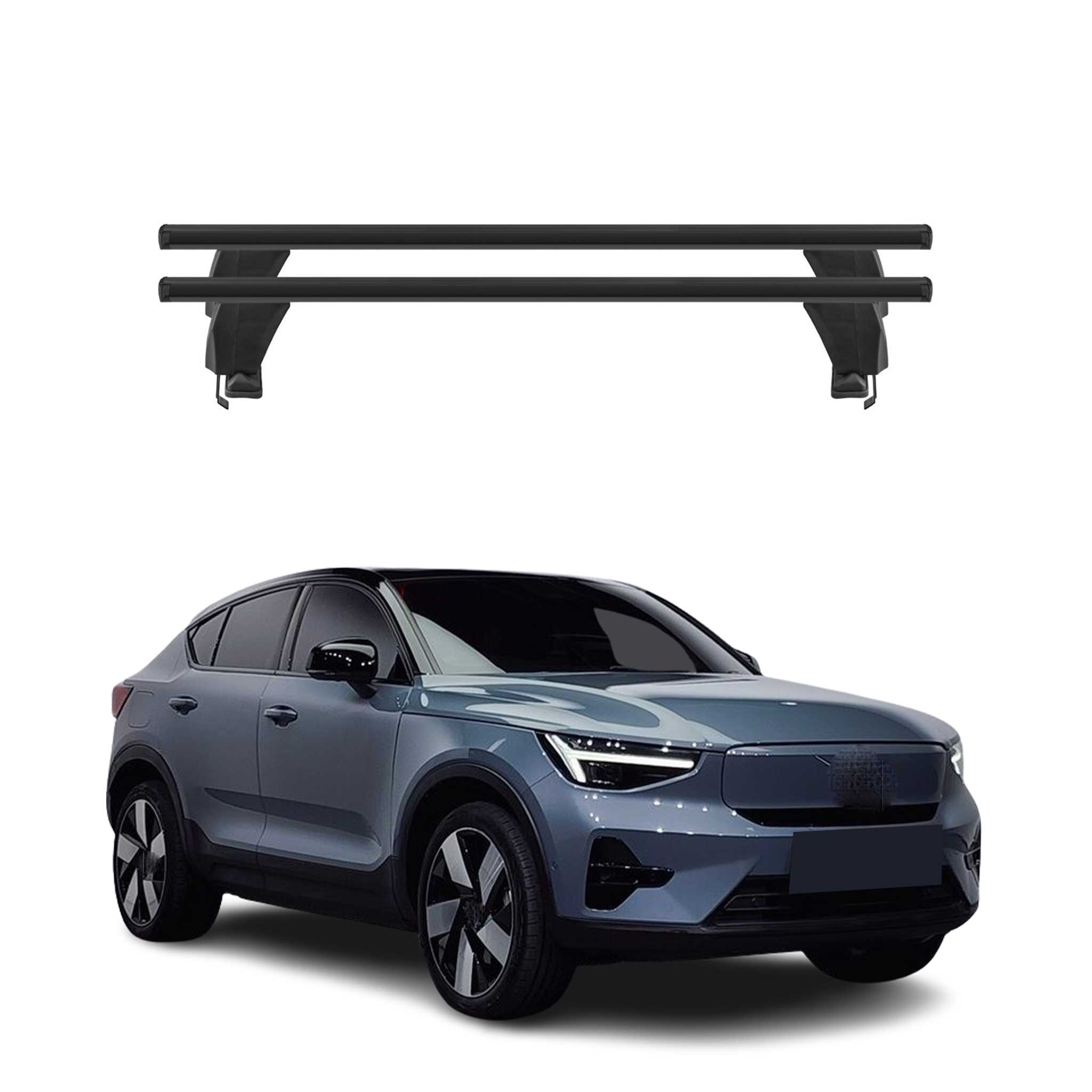 Menabo Barres de toit transversales pour Volvo C40 Recharge 2022-26 Alu Noir 2x